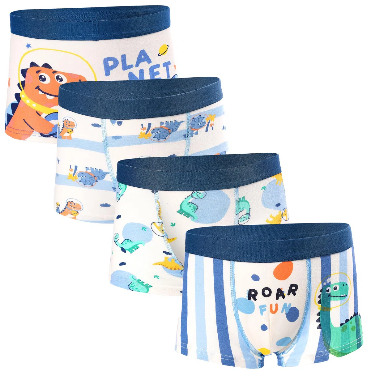 GRPSKCOS Unterhosen Jungen, 4er Pack Boxershorts Kinder Jungen Dinosaurier Cartoon Unterhosen, 2-8 Jahre