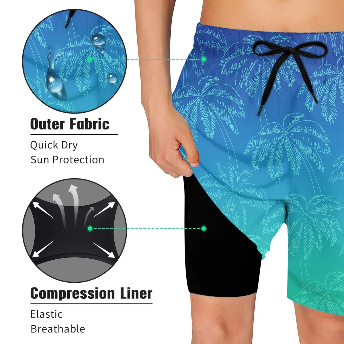 kids4ever Badehose Jungen Kinder Badeshorts mit Kompression Liner 2 in 1 Schnelltrocknend Strandhose Surf Shorts Kurze Schwimmhose 7-18 Jahre