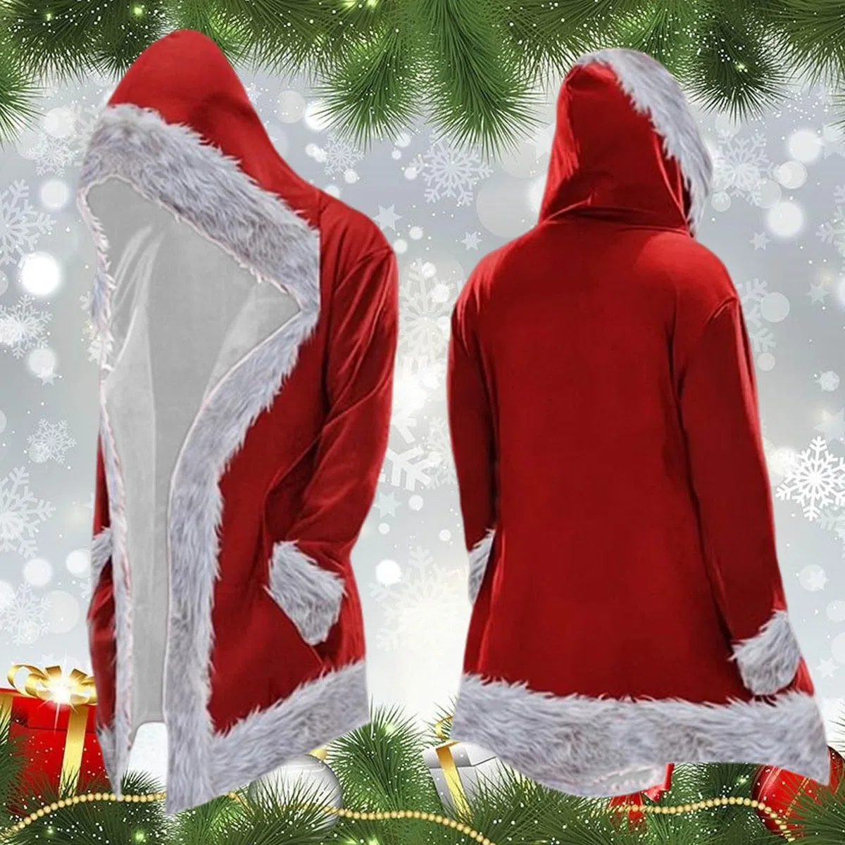 Weihnachten Santa Claus Umhang Mit Kapuze Rote Samt Weihnachtsmantel Cape Kleid Rotkäppchen Weihnachtsfrau Kostüm Party Kapuzenponcho