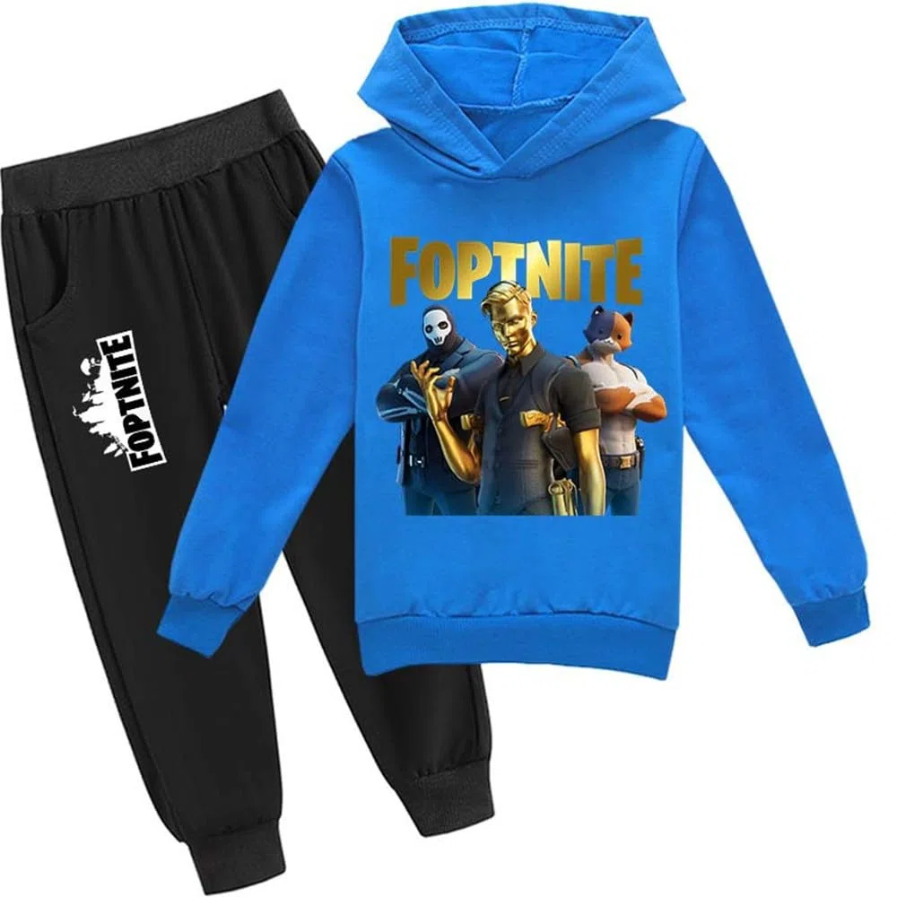 Sportanzug für Kinder mit 3D-Cartoon-Print,Freizeitpullover für Kinder Hoodie + Hose (DE/NL/SE/PL, Numerisch, 140, Regular, Blau (A))