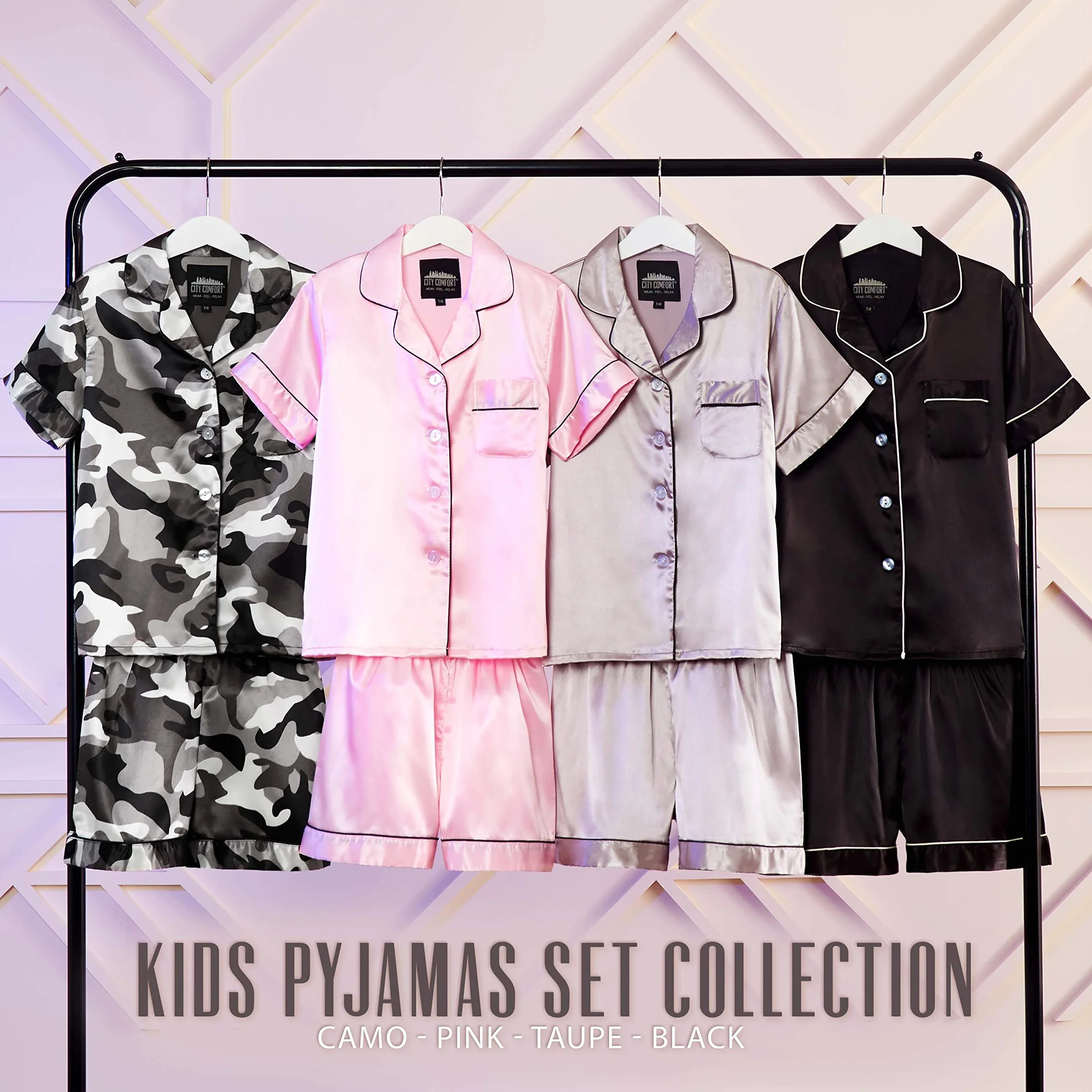 CityComfort Schlafanzug Mädchen 7-16 Jahre, 2-teiliges Satin Sommer Pyjama Set mit Kurzarm Top und Shorts, Geschenke für Mädchen