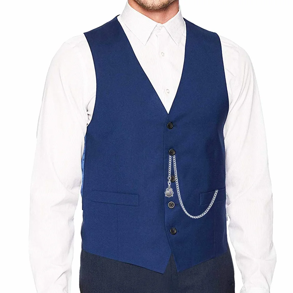 TREEWETO Taschenuhrkette mit T Bar Endstück Albert T-Bar Taschenuhr Kette mit Antiker Schild-Anhänger und 2 Haken für Weste Knopfloch