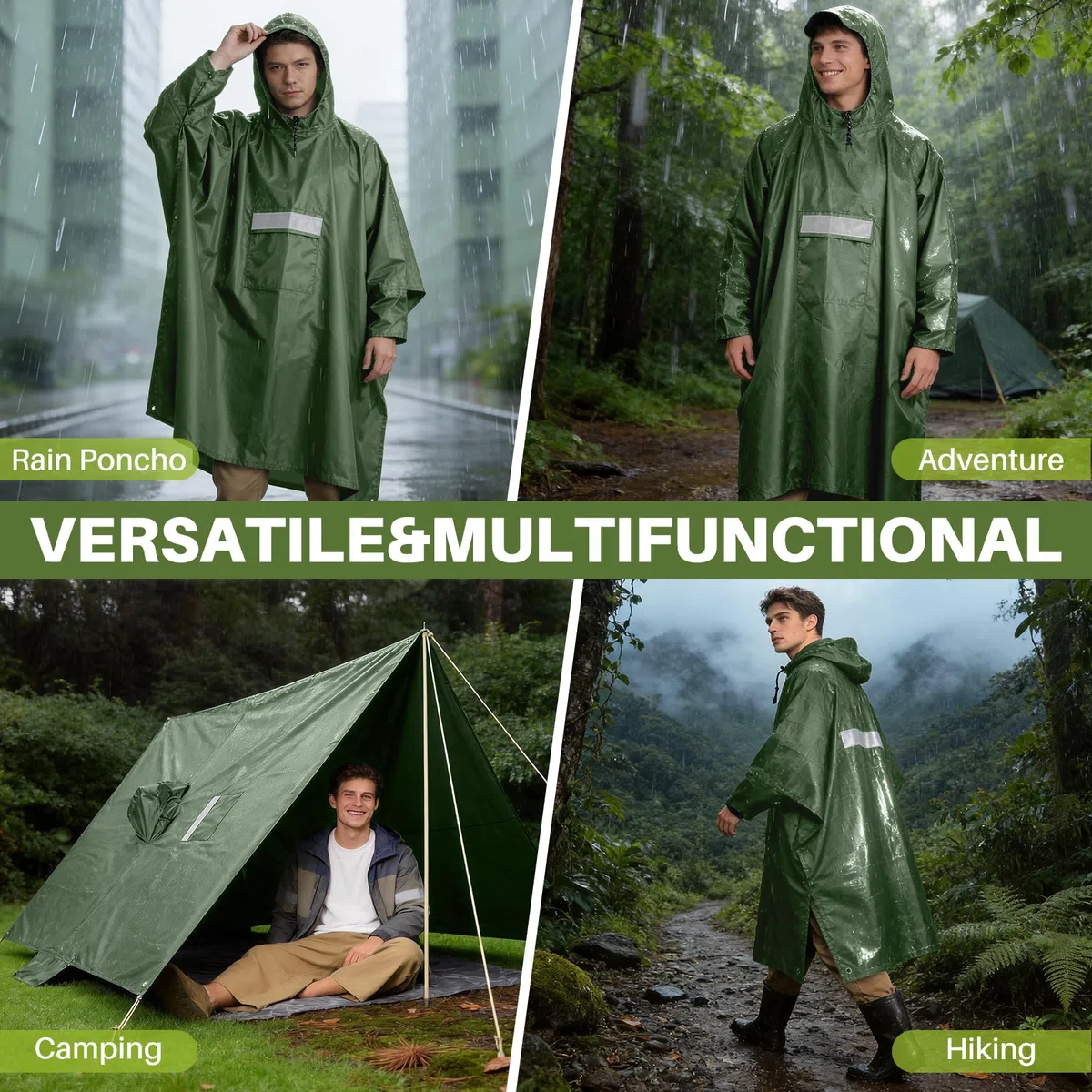 Leicht Wasserdicht Regenponcho Regenjacke Herren & Damen mit Ärmeln Belüftet Mehrzweck Regenmantel mit Kapuze Schutzdecke Unterschlupf Plane Regencape für Camping Wandern Hikking