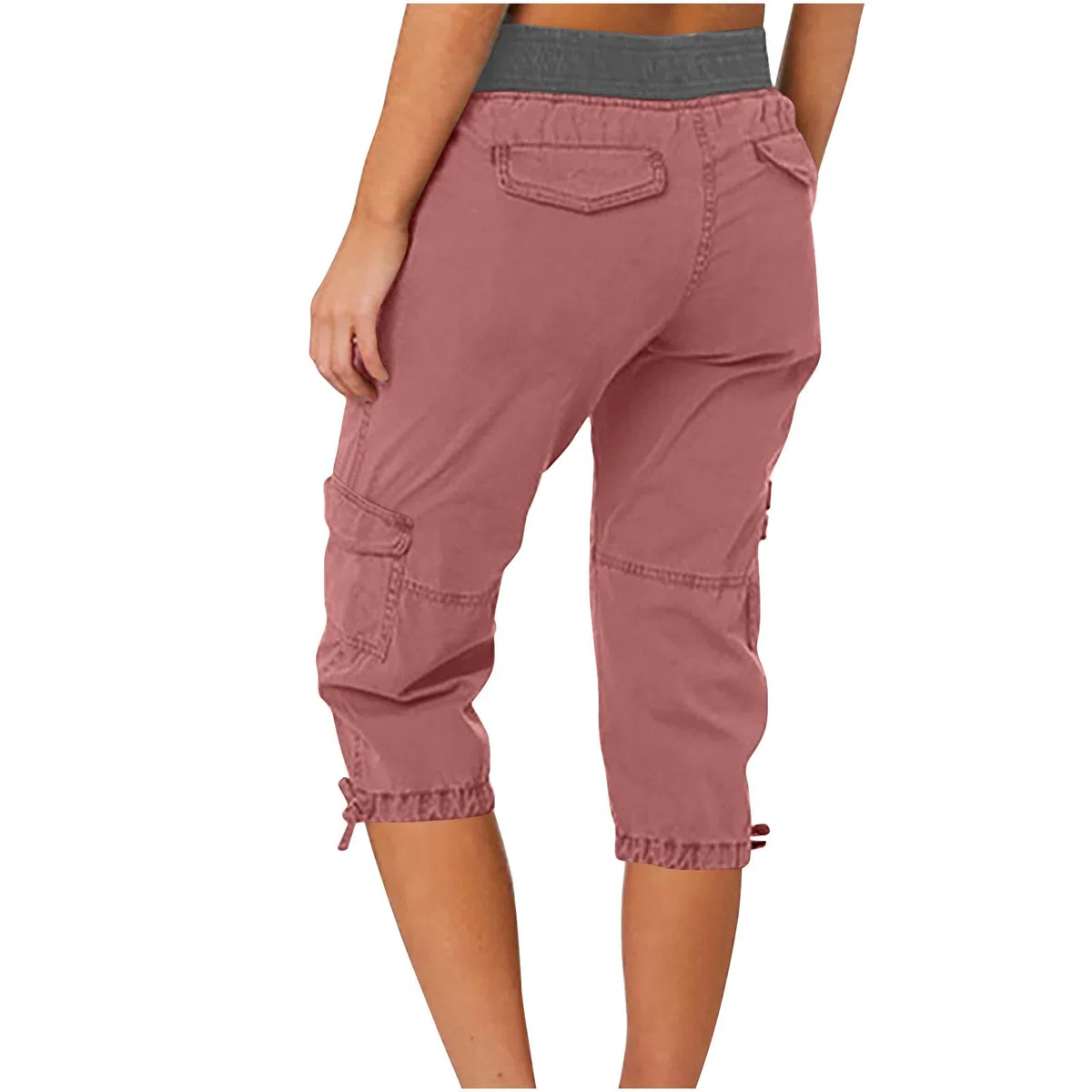 Capri Cargohose für Damen Elastische Cargo Shorts mit Hoher Taille, Kordelzug und Taschen Weites Bein Cabrio 3/4 Länge Freizeithose