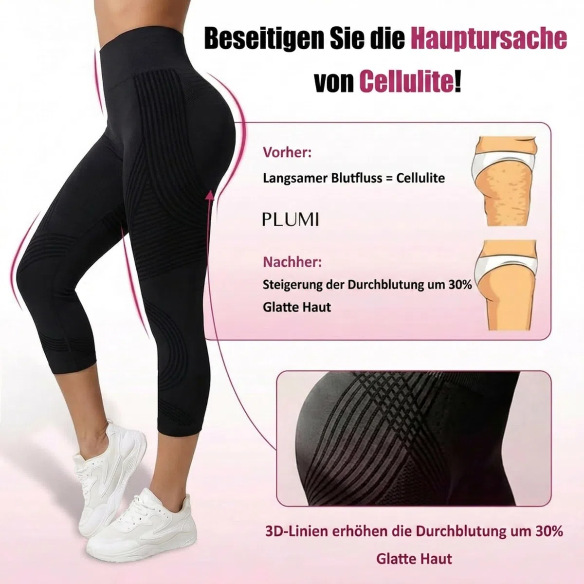 Coreex Celluflex 3D-Kompressionsleggings, Leggings Damen 3/4 LipöDem Anti Cellulite Leggings kompressionsleggins Damen High Waist Push-Up Trousers Yoga Fitness Sportleggins Sommerhose
