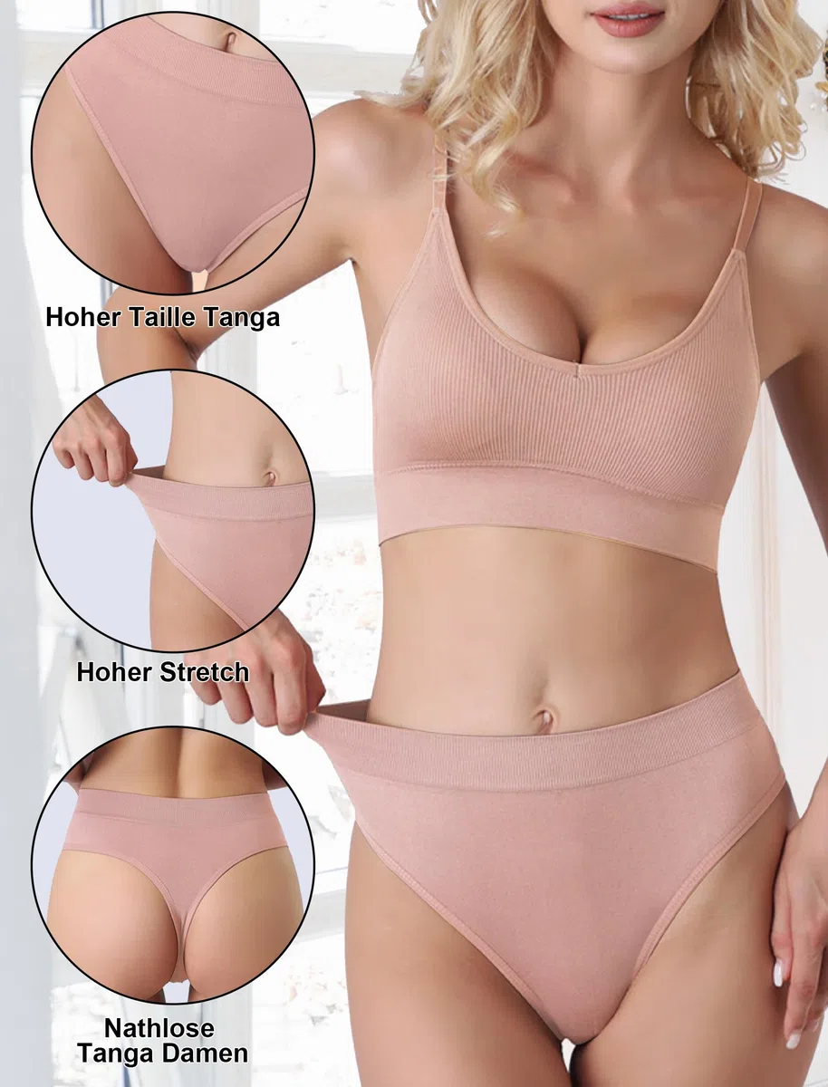 6er-Pack String Tangas Damen Bauchweg Unterhosen Tanga Damen Nahtlose Strings Tanga Set Hoher Taille Unterhosen Unterwäsche Frauen Baumwolle String Atmungsaktiv Weich Panties
