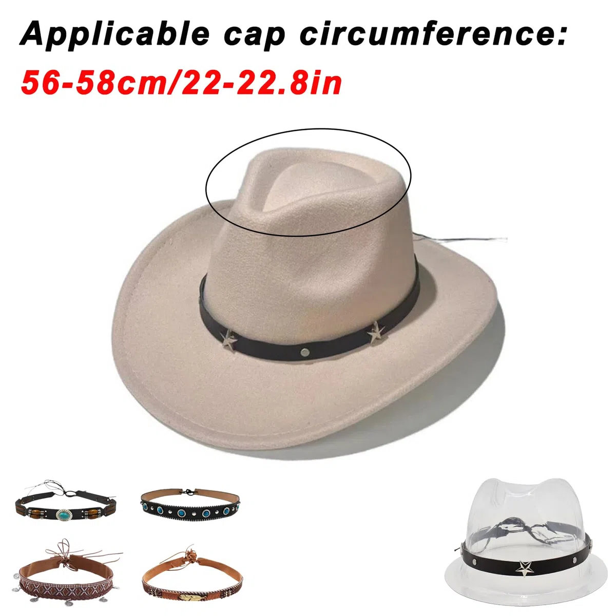 Hutbänder, Cowboyhut Bänder Ersatz, Cowboyhüte Gürtel, Western Style Hutbänder, Kreatives Multifunktionales, für Dekoration und DIY Hüte, Hut-Accessoires für Damen Herren 56-58cm