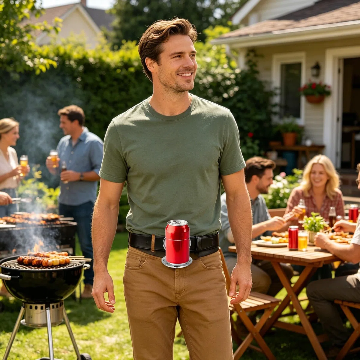 Generisch Beer Holder Belt Buckles for Men,Portable Metal Beer Belt Buckle,for Outdoor Waistband Camping Picnic Wine Holder Activity Camping, Picnic, Event