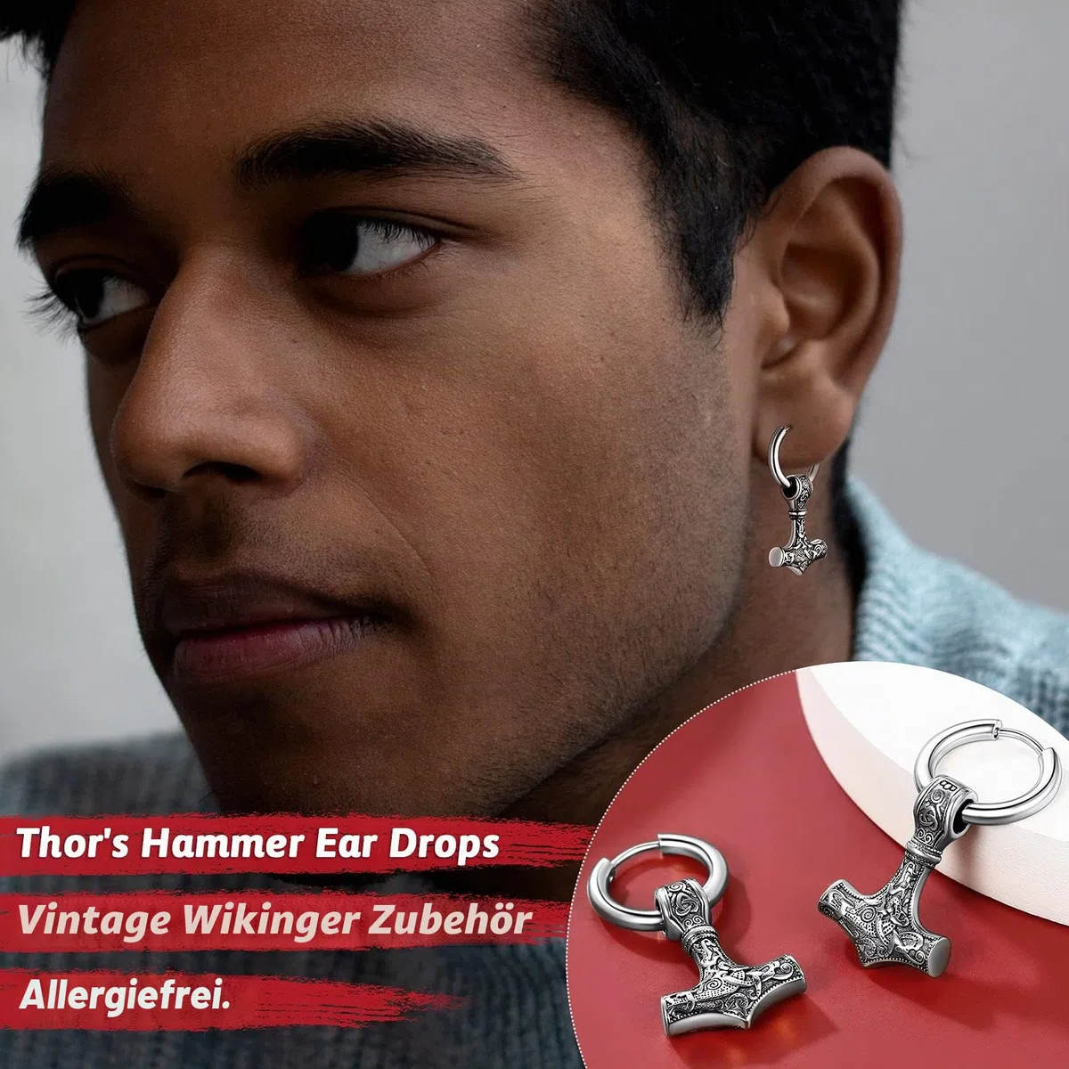 FaithHeart Wikinger Ohrring für Herren, Viking Stil Mjölnir Ohrhänger für Damen, Wikinger Axt Ohrschmuck, Hängende Pfeil Ohrstecker mit Geschenkebox für Ihnen und Geliebte