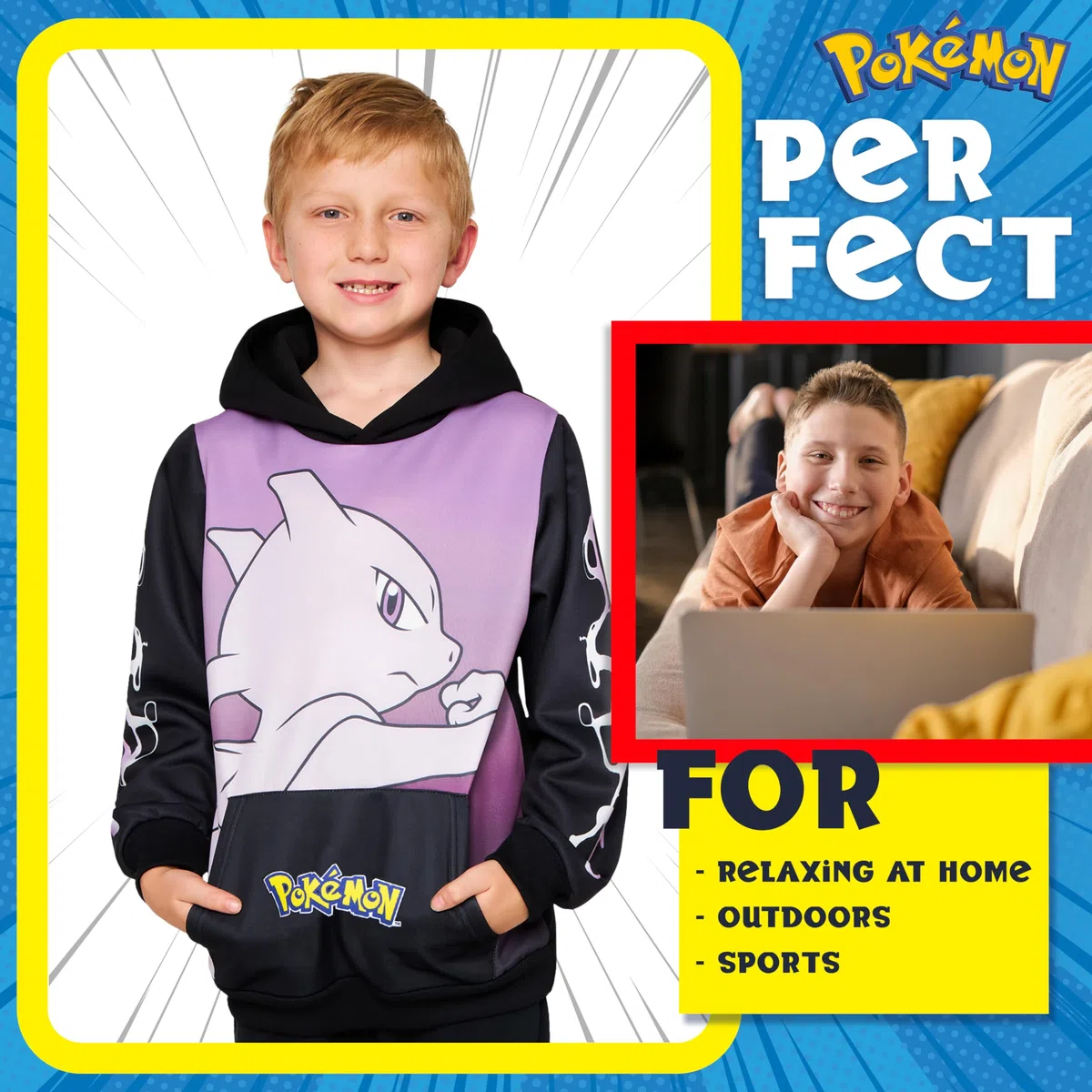 Pokemon Pullover Jungen Hoodie, Pikachu Kapuzenpullover für Mädchen, Langarm mit Kängurutasche, Geschenke für Kinder Teenager