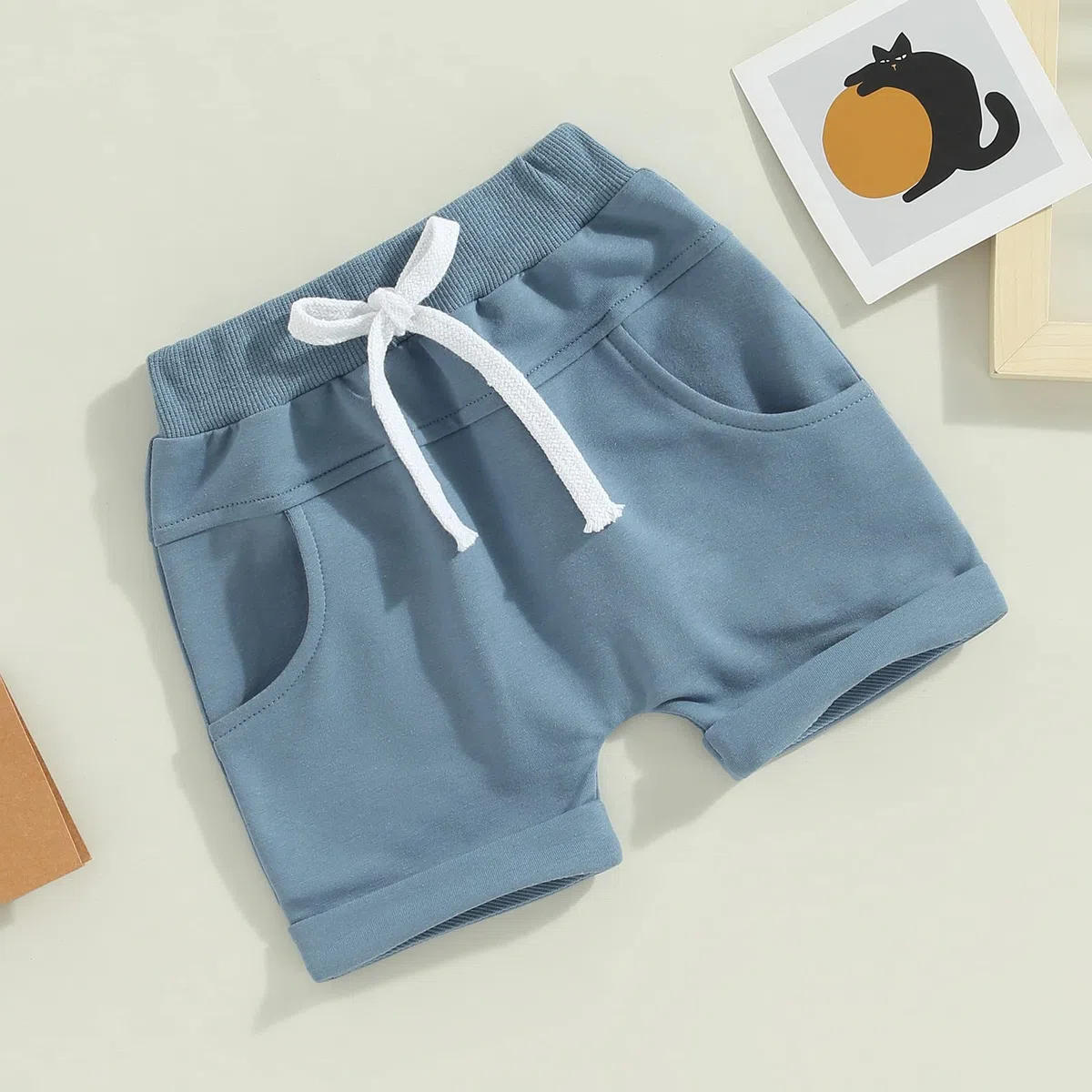 3er-Pack Unisex-Shorts für Neugeborene, Kleinkinder, Jungen, Kordelzug-Shorts, Baby-Jogger-Shorts mit Taschen, einfarbige Kordelzughose, Baby-Sommerkleidung