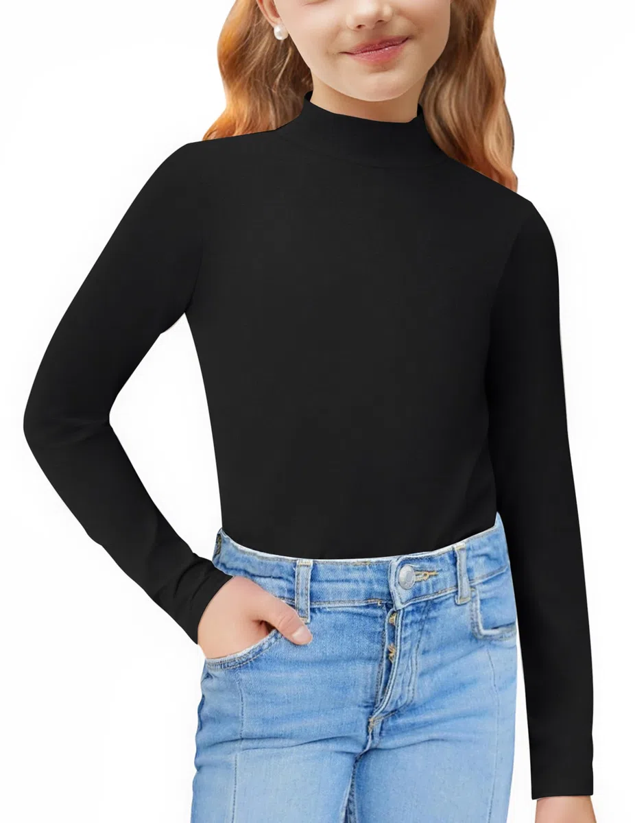 Arshiner Rollkragenshirt Mädchen Langarmshirt Kinder Unterziehrolli Rollkragenpullove Dünn Mode Unterziehshirt Slim Fit Tops Lässige Oberteile 3-12 Jahre