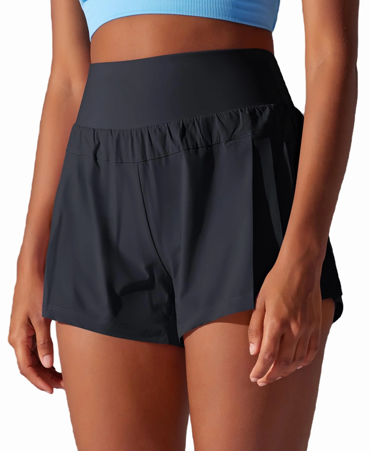 Laufhose Damen Kurze Sport Shorts 2 in 1 Sporthose Kurz Sommer Tennis Fitness Yoga Running Shorts mit Gesäßtasche Schnelltrocknende Laufshorts mit Innenfutter