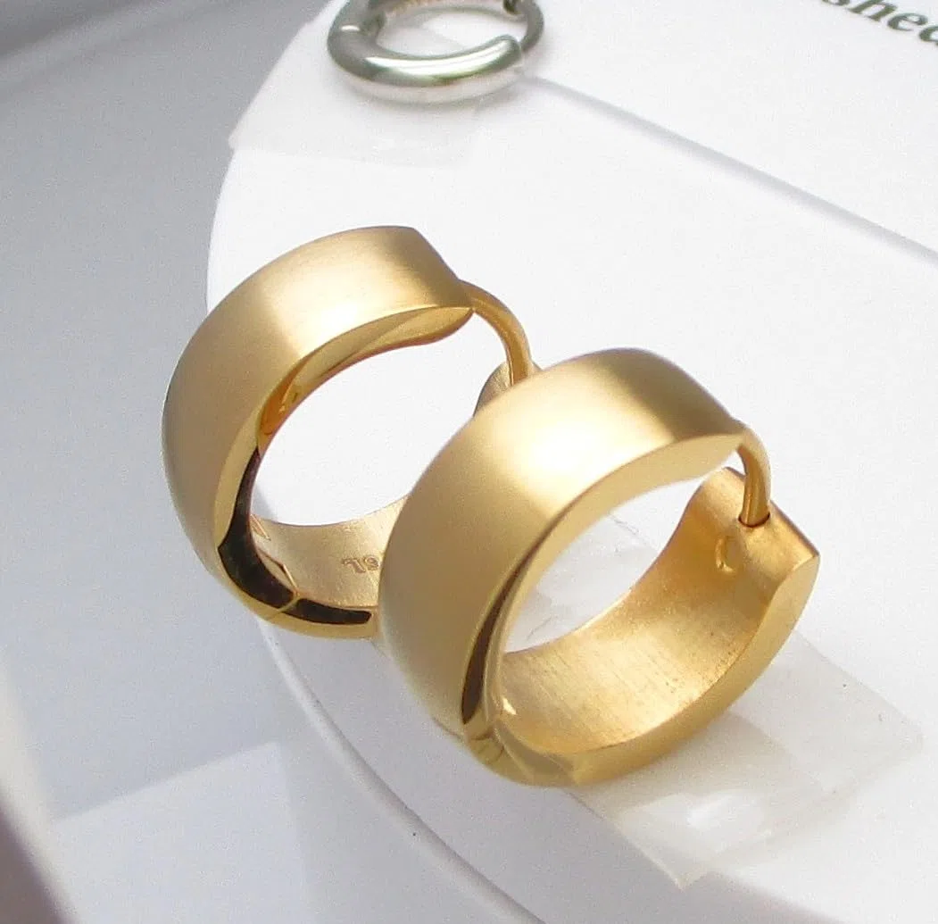 6mm / Ø 16mm Edelstahl Ohrringe Matt Golden Klapp Creolen Herren Damen Ohrstecker Bogen Gewölbt Ohrclicker ER15112