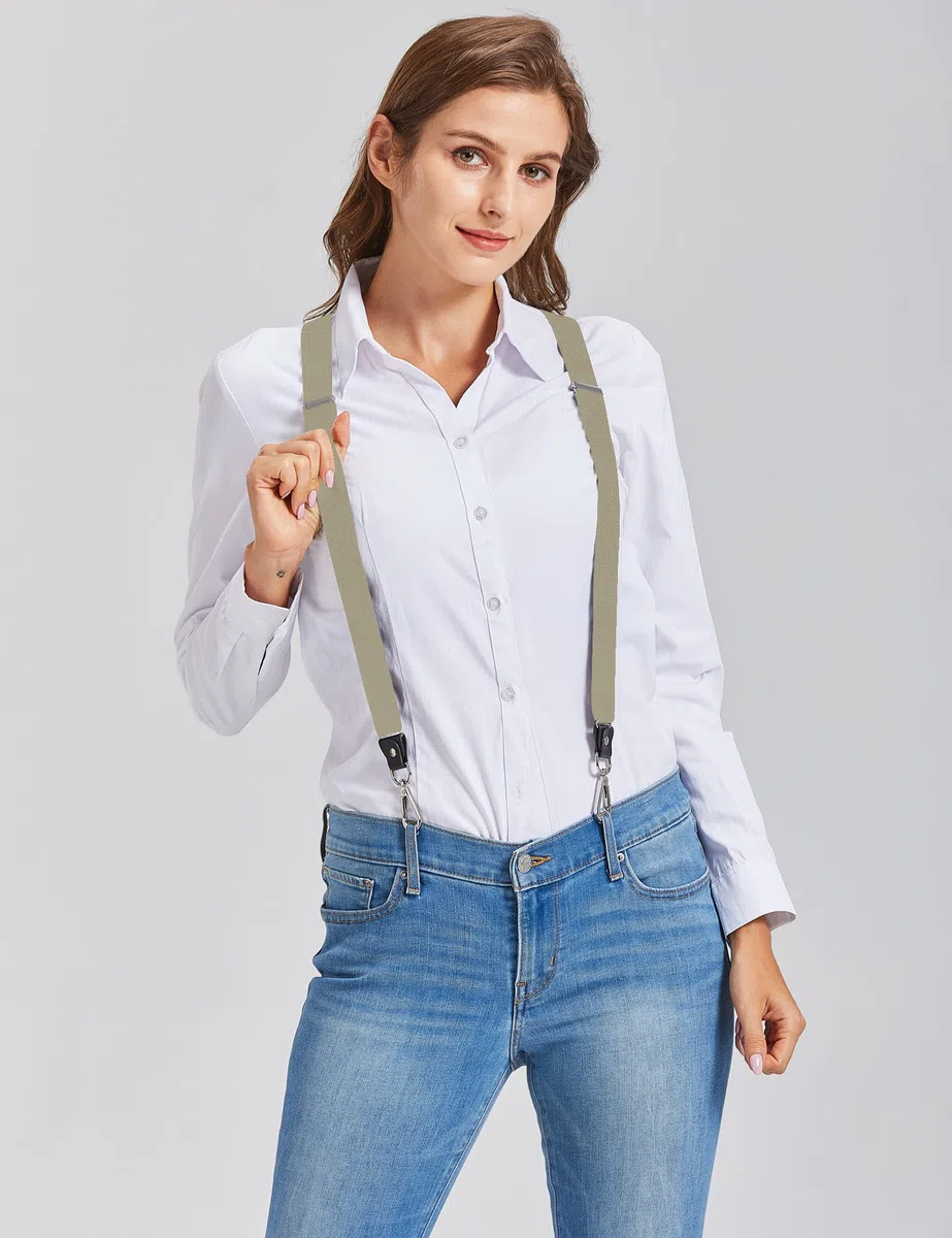 Hosenträger Damen und schlanker Herren Extra Stark 2,5cm mit Karabiner Haken Elastischen Riemen für Jeans