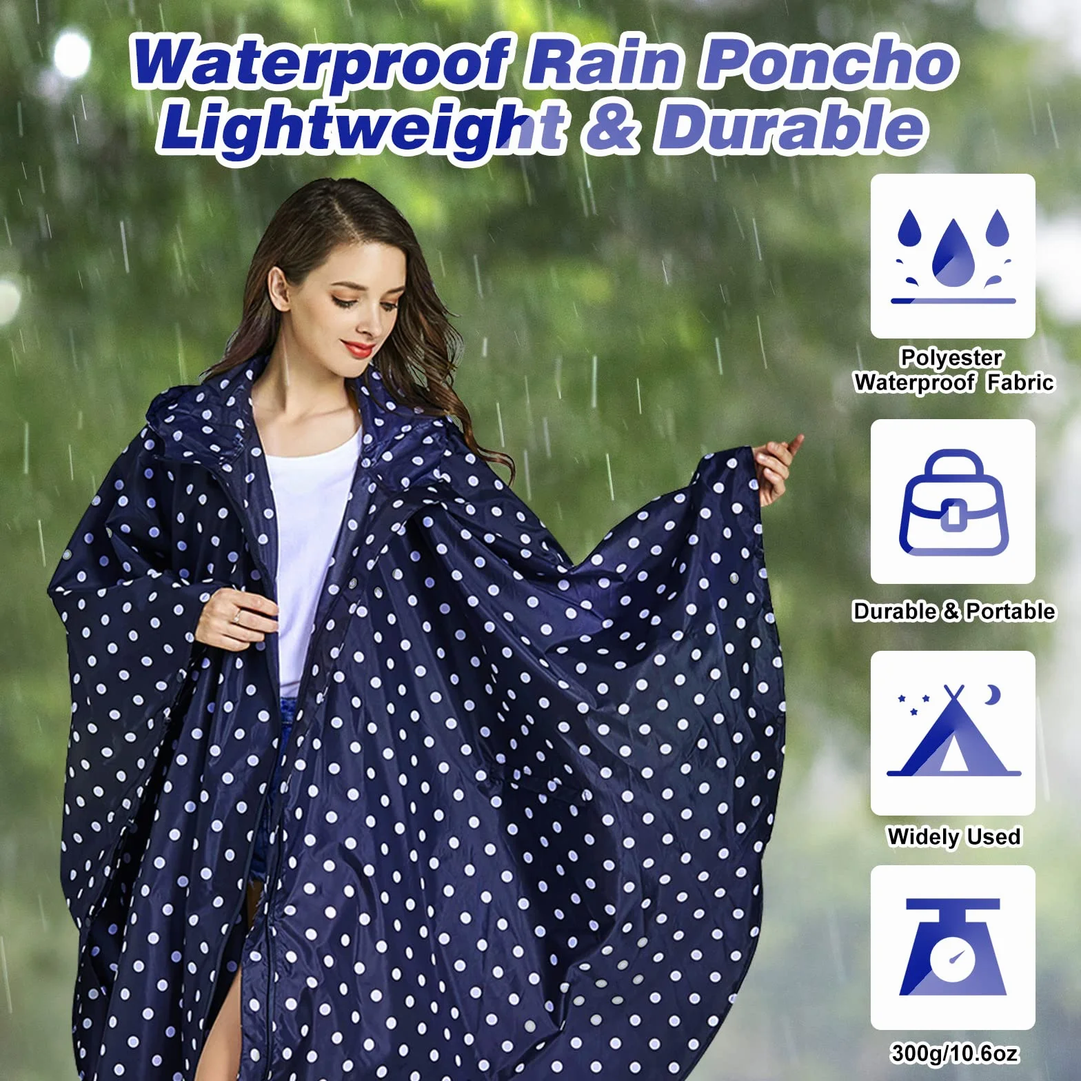 SOPPY Regenmantel für Frauen, Langer Regenponcho wasserdichte Regenbekleidung Regenjacke Winddichte Regencape Raincoat Regenschutzbekleidung mit Pattentasche Kapuze Tunnelzug