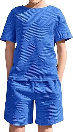 Haloumoning Jungen Bekleidungssets Sommer Einfarbig Kurzarm T-Shirt mit Elastisch Shorts Lässig Kleidung Sets mit Struktur