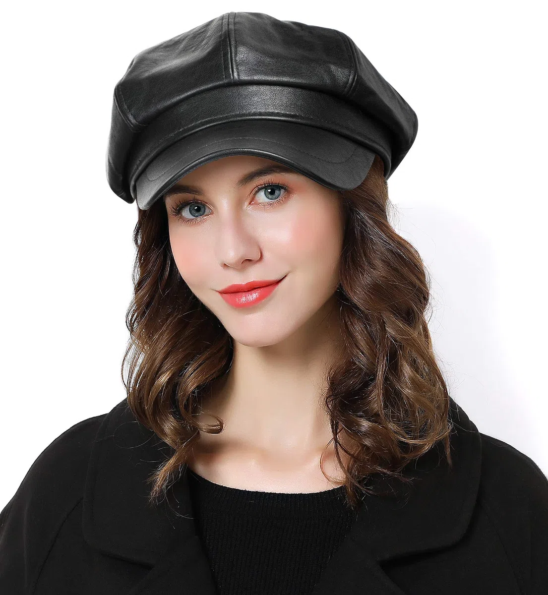 Genfien Baskenmütze, klassisch, einfarbig, französisch, für Damen, Newsboy-Mütze, Becher, Jungen, Kunstledermützen für Damen