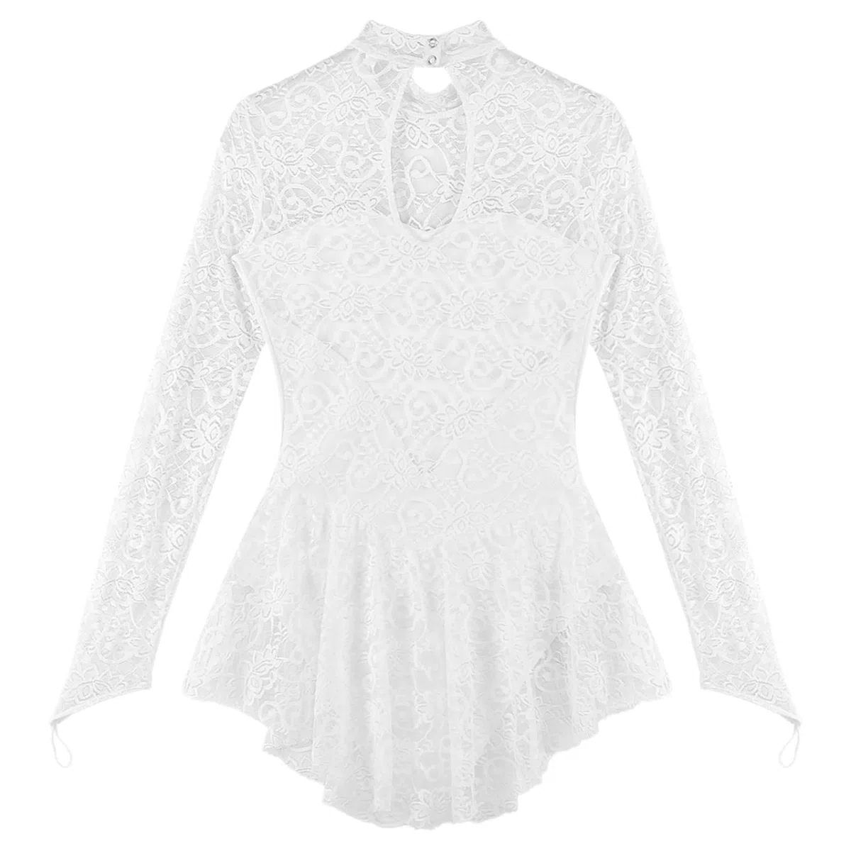 Sywiyi Damen Eislaufkleid Langaem Spitze Kürkleid Rollkunstlauf Kleid Tanz Trikot Unregelmäßige Tanzkleid Elegant für Performance Wettkampf