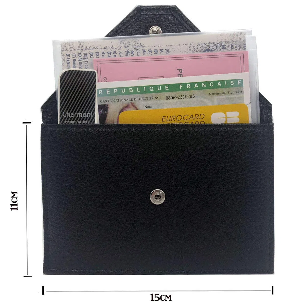 Charmoni - Darcy – Brieftasche mit Klappdeckel für Autopapierhalter – die Graukarte – Führerschein – Ausweis – aus Rindsleder – 11 cm x 15 cm