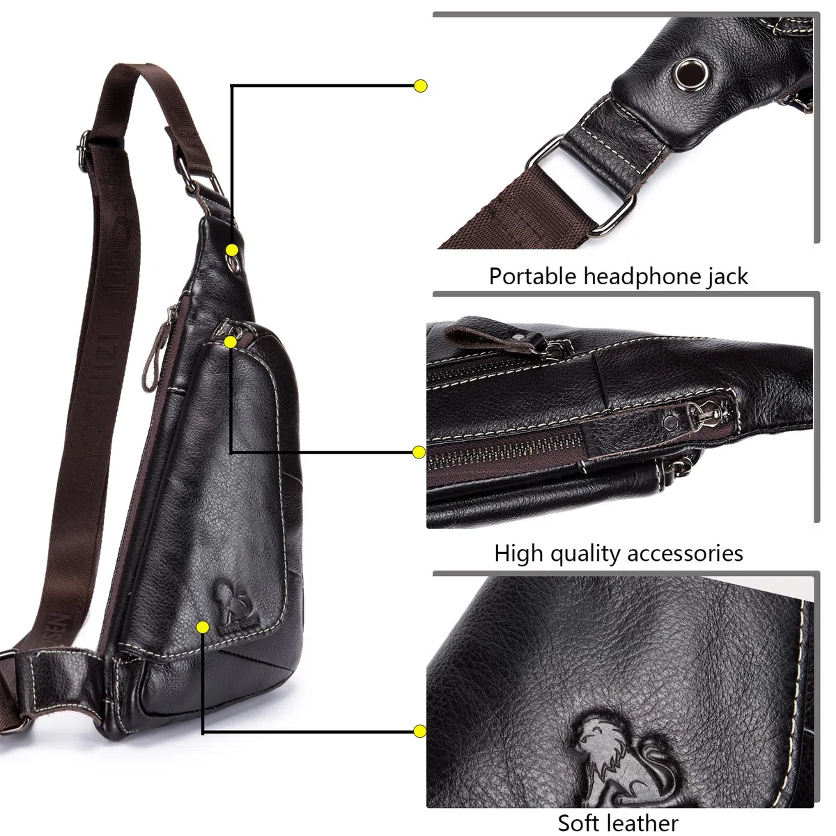 pundarika Herren Leder Brusttasche – Kleine und Stilvolle Umhängetasche als Sling Bag- - Dunkelbraun