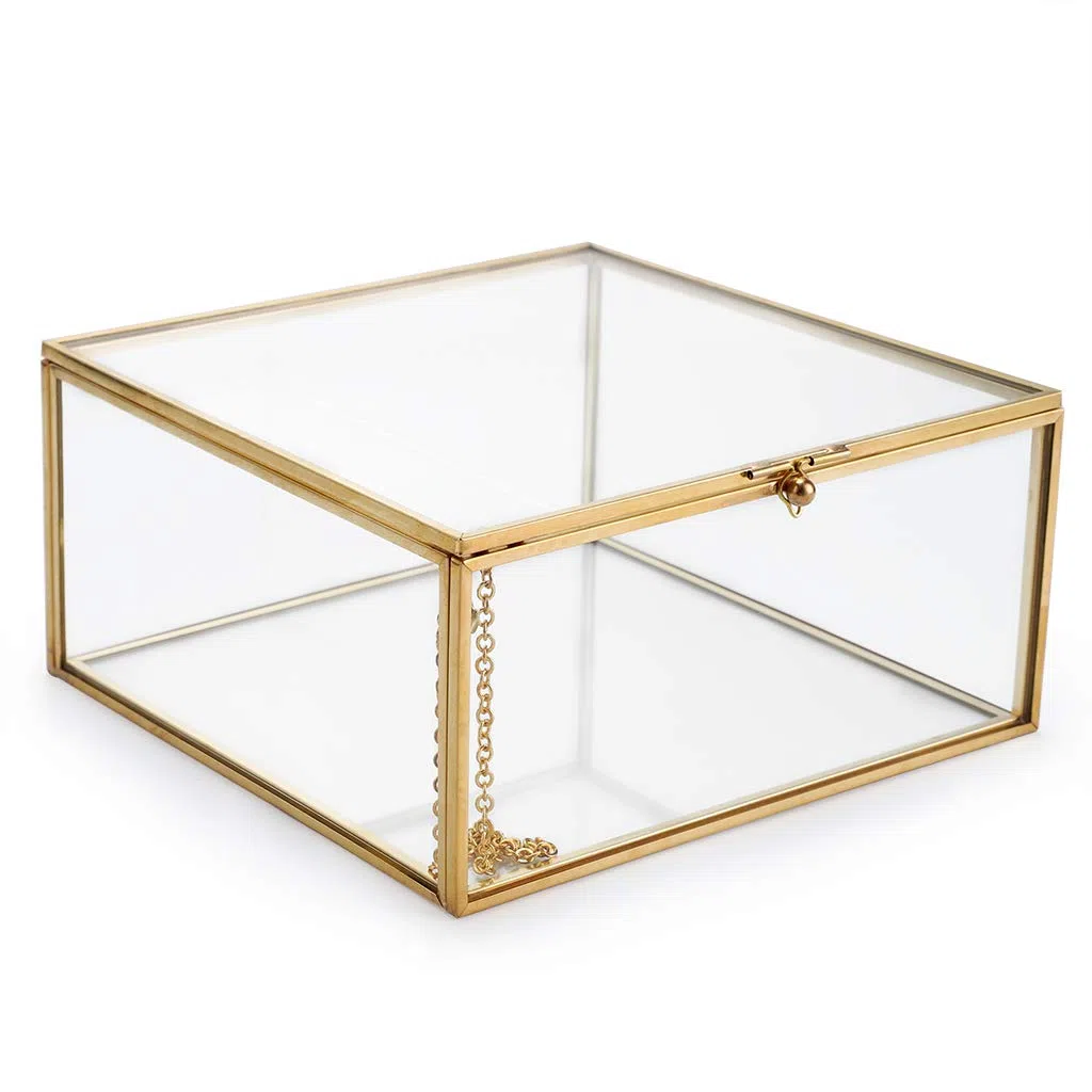 SUMTree Schmuckschatulle aus Metall und Glas Schmuckbox mit Deckel Schmukkiste Schmuckkoffer Schmuckaufbewahrung für Schmuck, Ringe, Armbänder, Heimdekoration Geschenk für Damen (Quadrat)