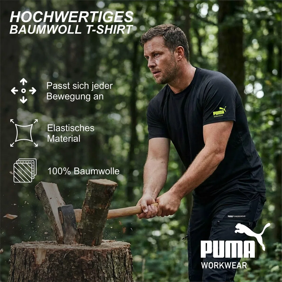PUMA Workwear Herren Shirt aus 100% Baumwolle - Strapazierfähiges und atmungsaktives Gewebe - Bequeme Passform - Rundhalsausschnitt - T-Shirt für Handwerk Logistik und Werkstatt