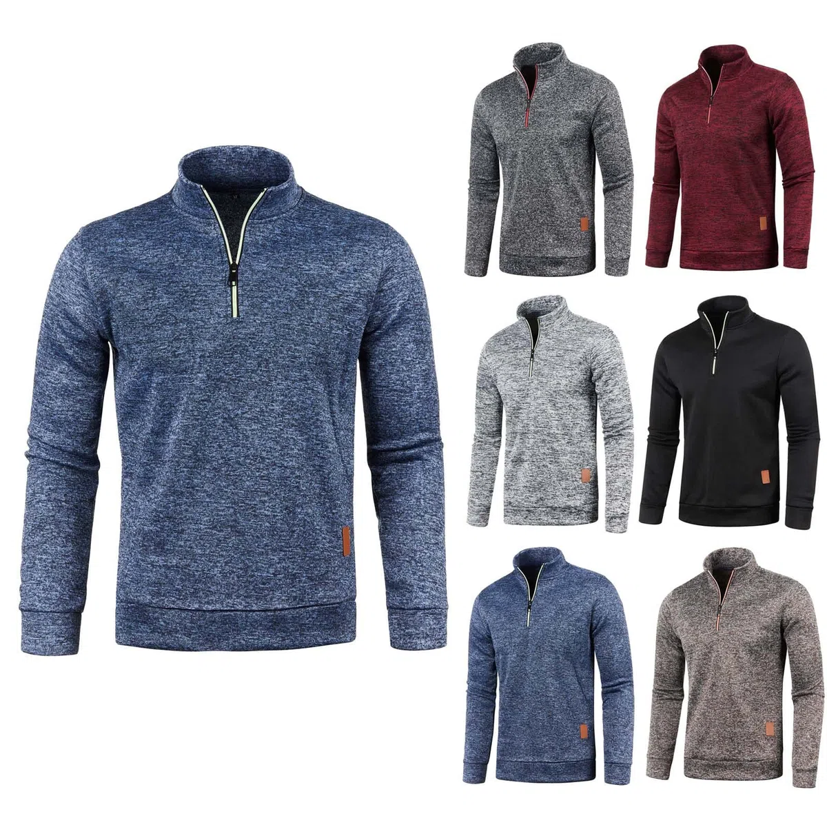 Generisch Fleecepullover Herren Warm 1/4 Zip Winterpullover Stehkragen Winter Arbeitspullover Gefütterte Pulli Fleece Pullover Herrenpullover Sweatshirt Strickpullover Langarmshirt Sweater Longsleeve
