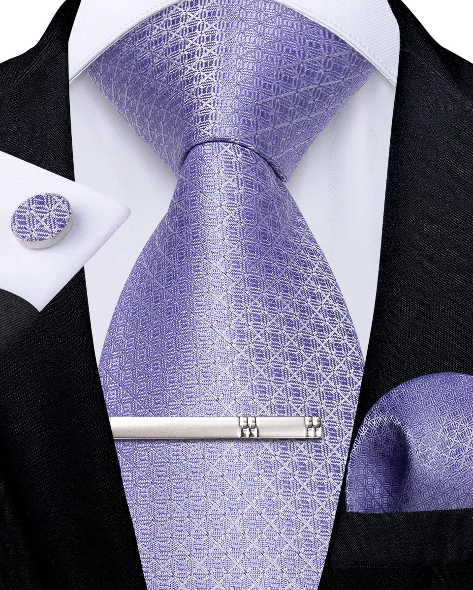 DiBanGu Herren Krawatte Set Seide Gestreift Karierte Krawatte mit Einstecktuch Manschettenknöpfe Krawattenklammer Set für Hochzeit Formell