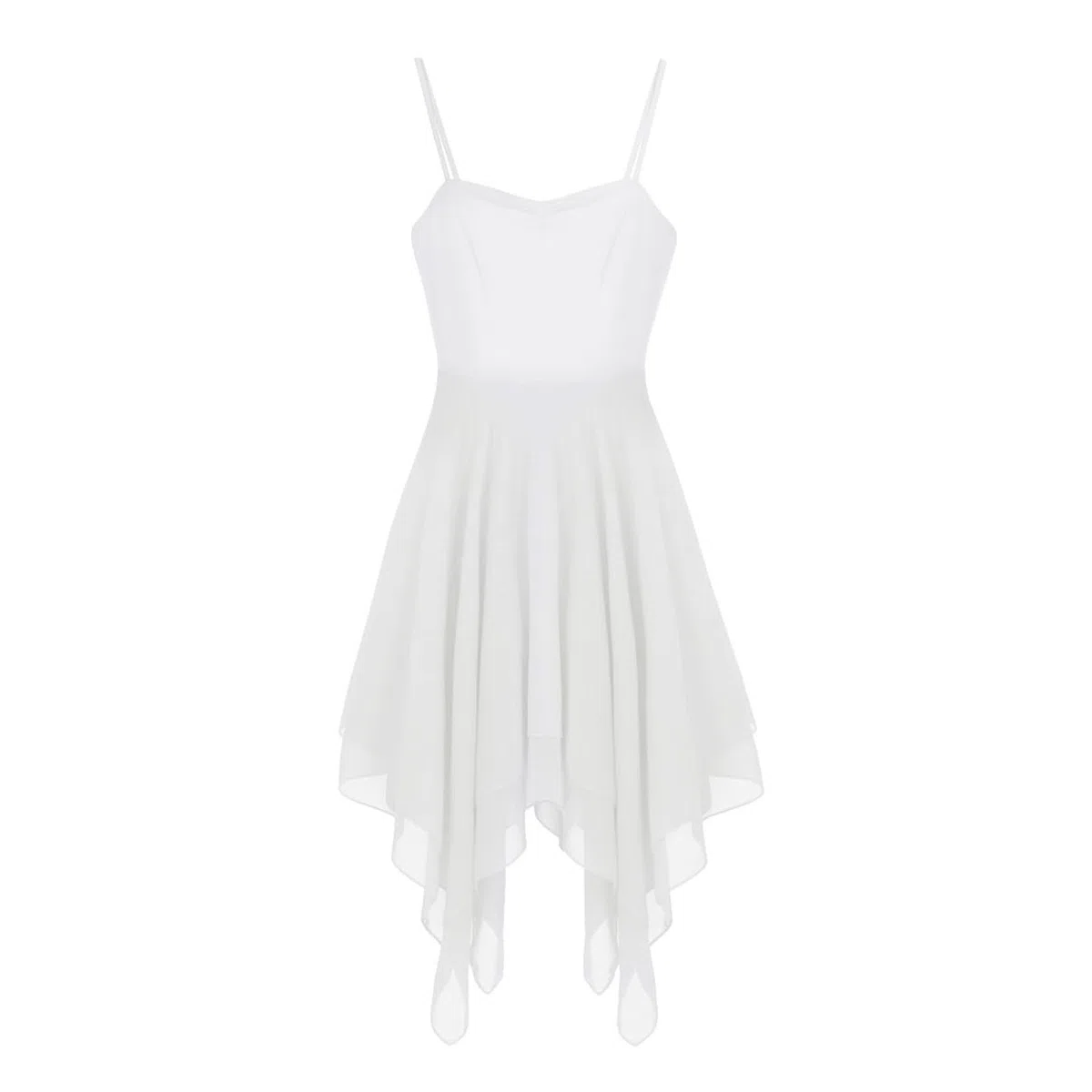 dPois Damen Tanzkleid Ballett Kleid Ärmellos aus Chiffon Swing mit Spaghettiträger Asymmetrische Tanzkostüme Latein Rumba Tango Kleid Ballsaal Dancewear