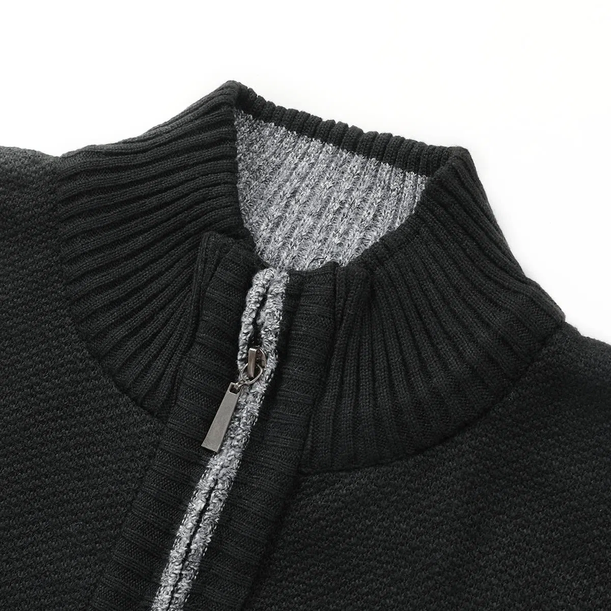 Sliktaa Herren Strickjacke Reissverschluss Cardigan Stehkragen Grobstrick Fleecejacke Warm Sweater Jacke