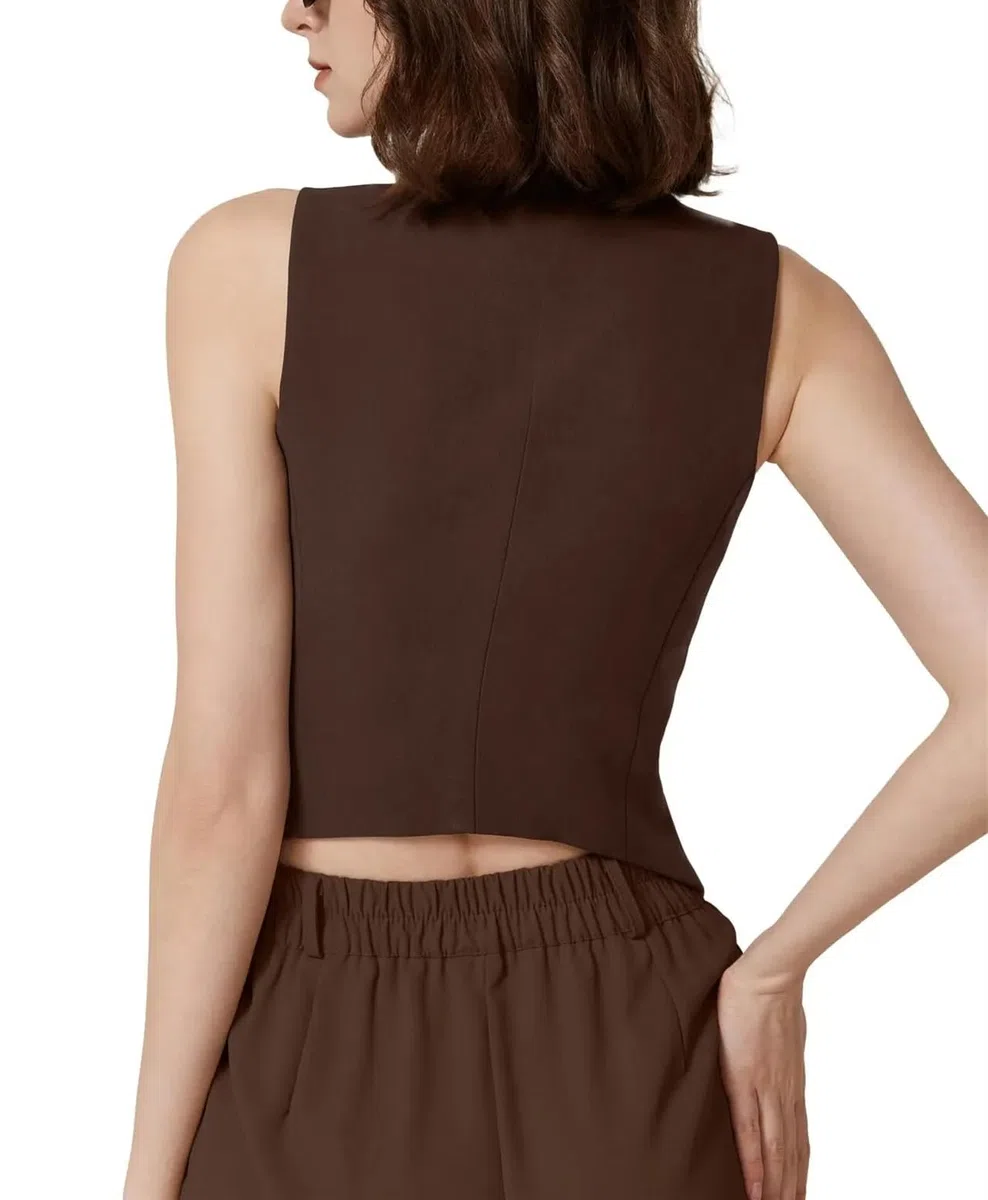 Anzugweste für Damen,Damen Weste Ärmelloser Blazer Büroweste Vorne Gefüttert Button Down Top Business Elegante Arbeitsbüro Anzugjacke Racerback Retro Dressy Tuxedo Racerback