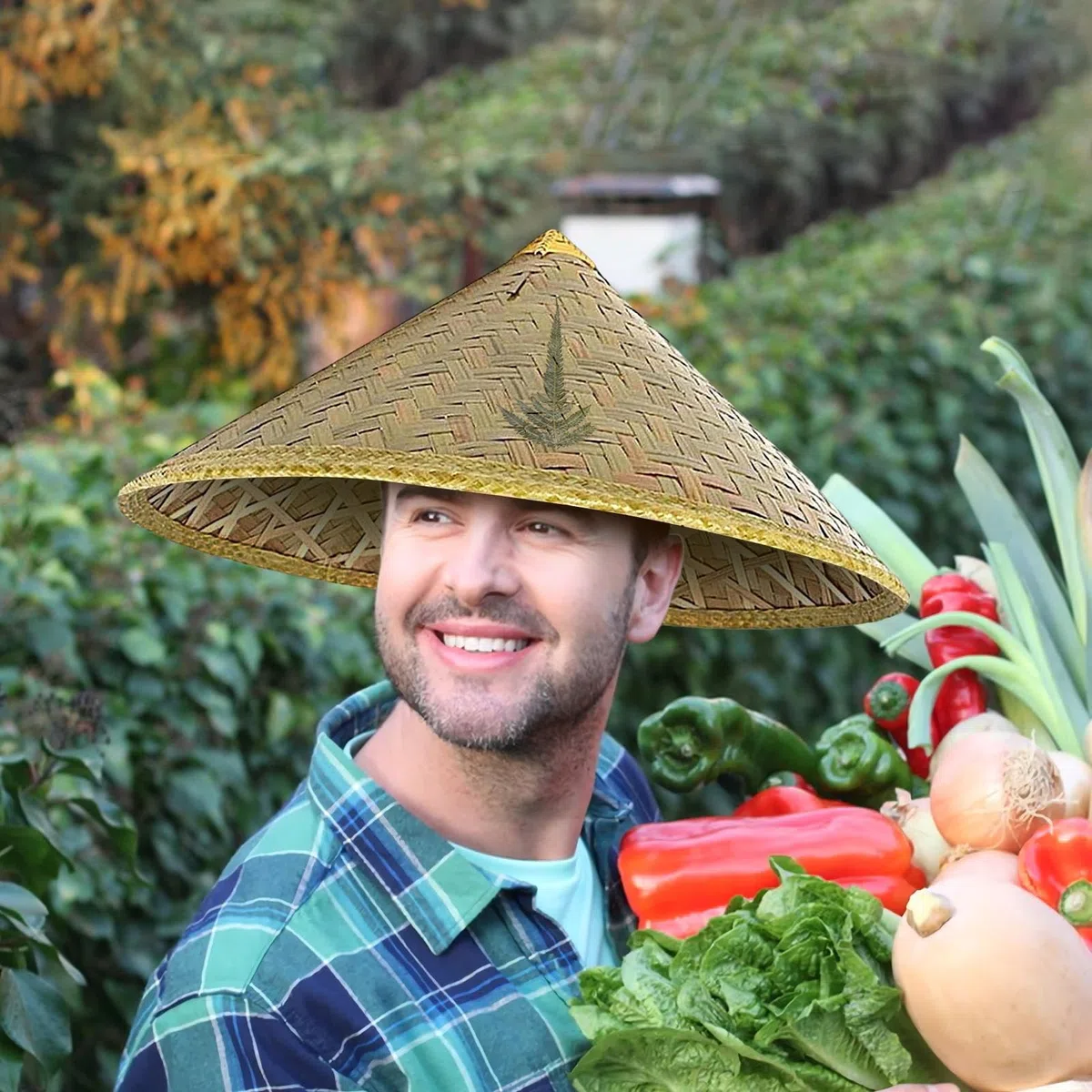 Handgefertigter chinesischer Strohhut | Traditionelle chinesische gewebte Strohkappe mit verstellbarem Seil | gewebter konischer Reisbauer Kostüm Zubehör für Angeln, Gartenarbeit, Camping, Wandern