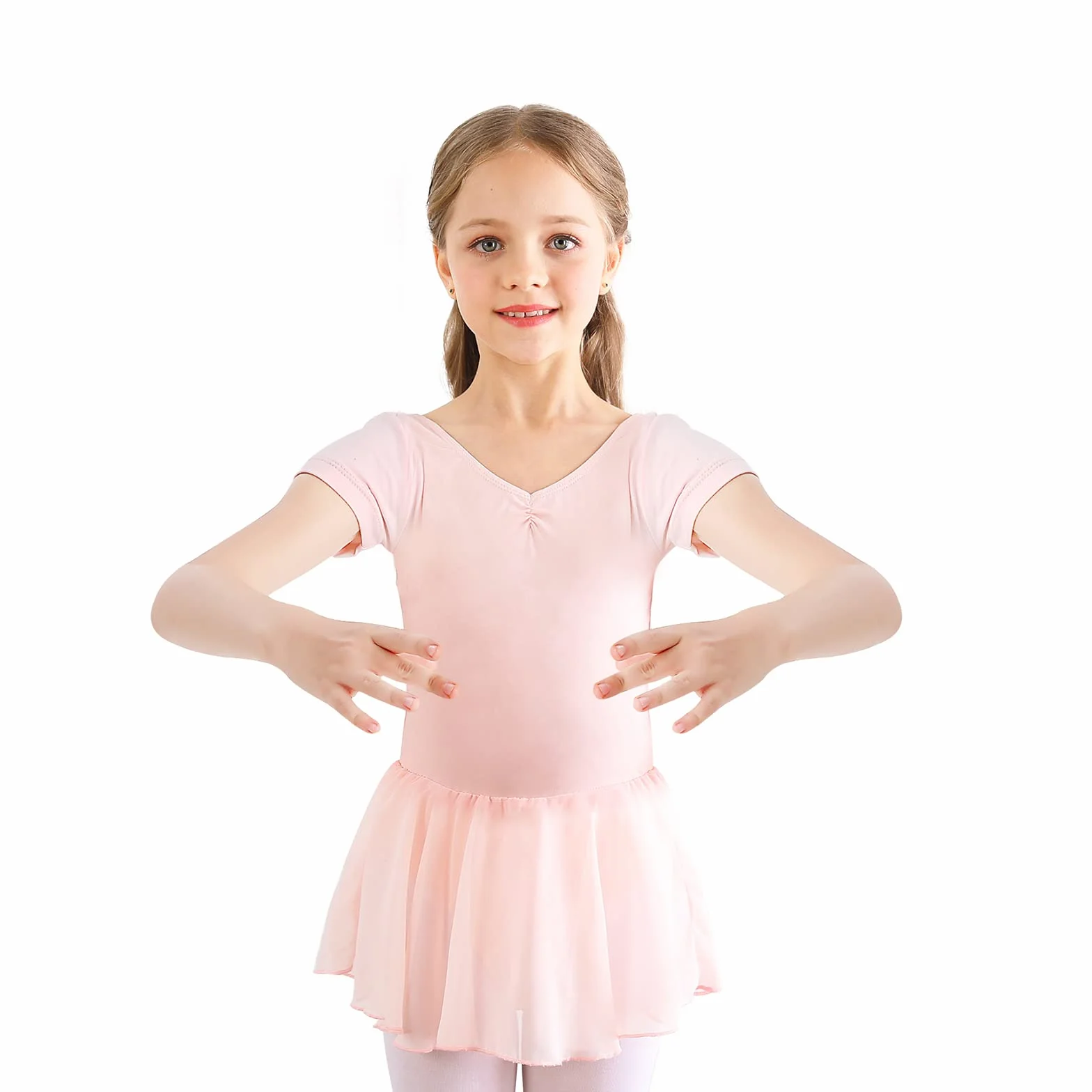 Bezioner Kinder Ballettkleidung Mädchen Ballettkleid Kurzarm Balletttrikot Ballettanzug Tanzkleid Tanzbody aus Baumwolle mit Chiffon Rock Tütü