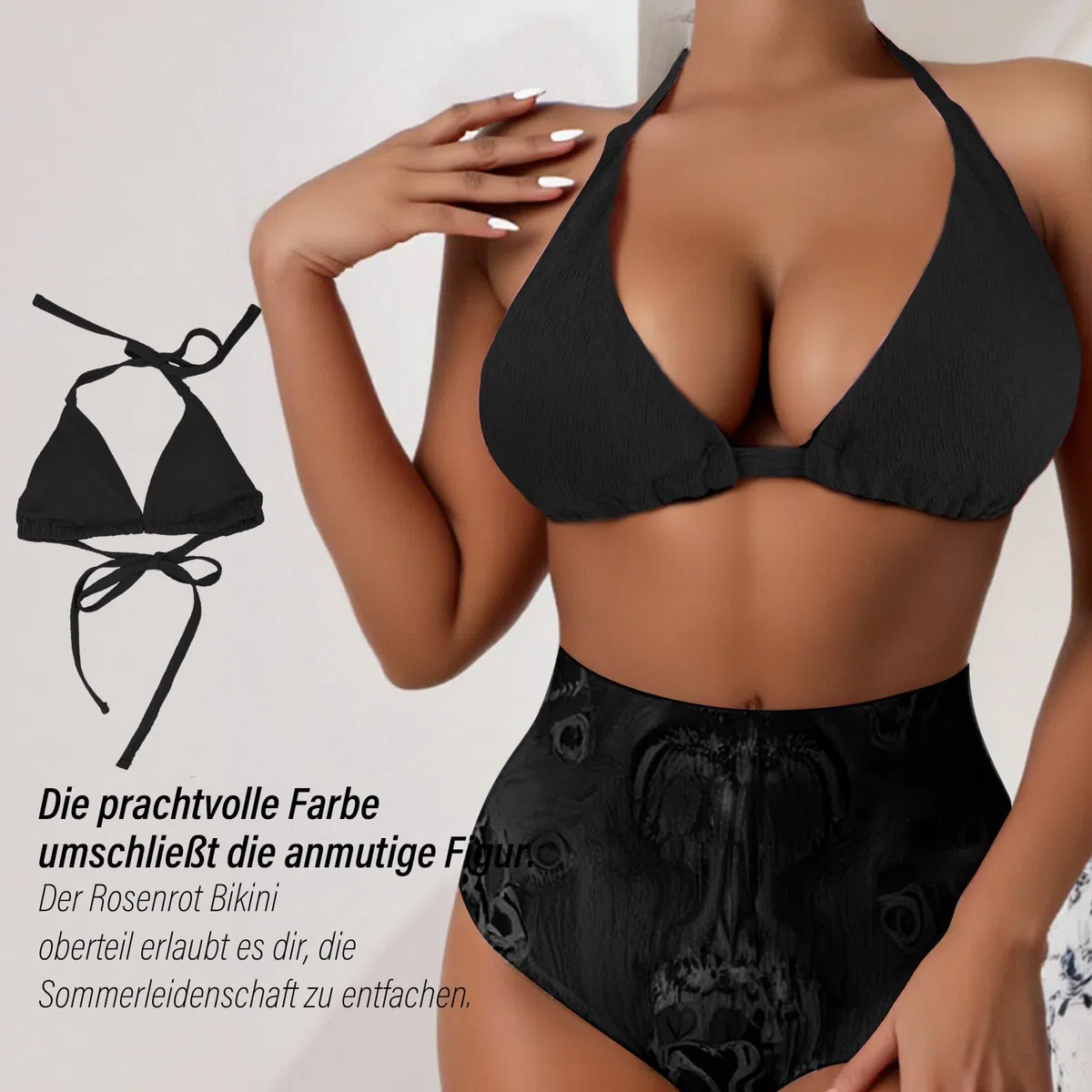 Bikini Oberteil Damen Große Brüste Push Up String Bikini Triangel Top,V-Ausschnitt, Rückenfrei Swimsuit Bra