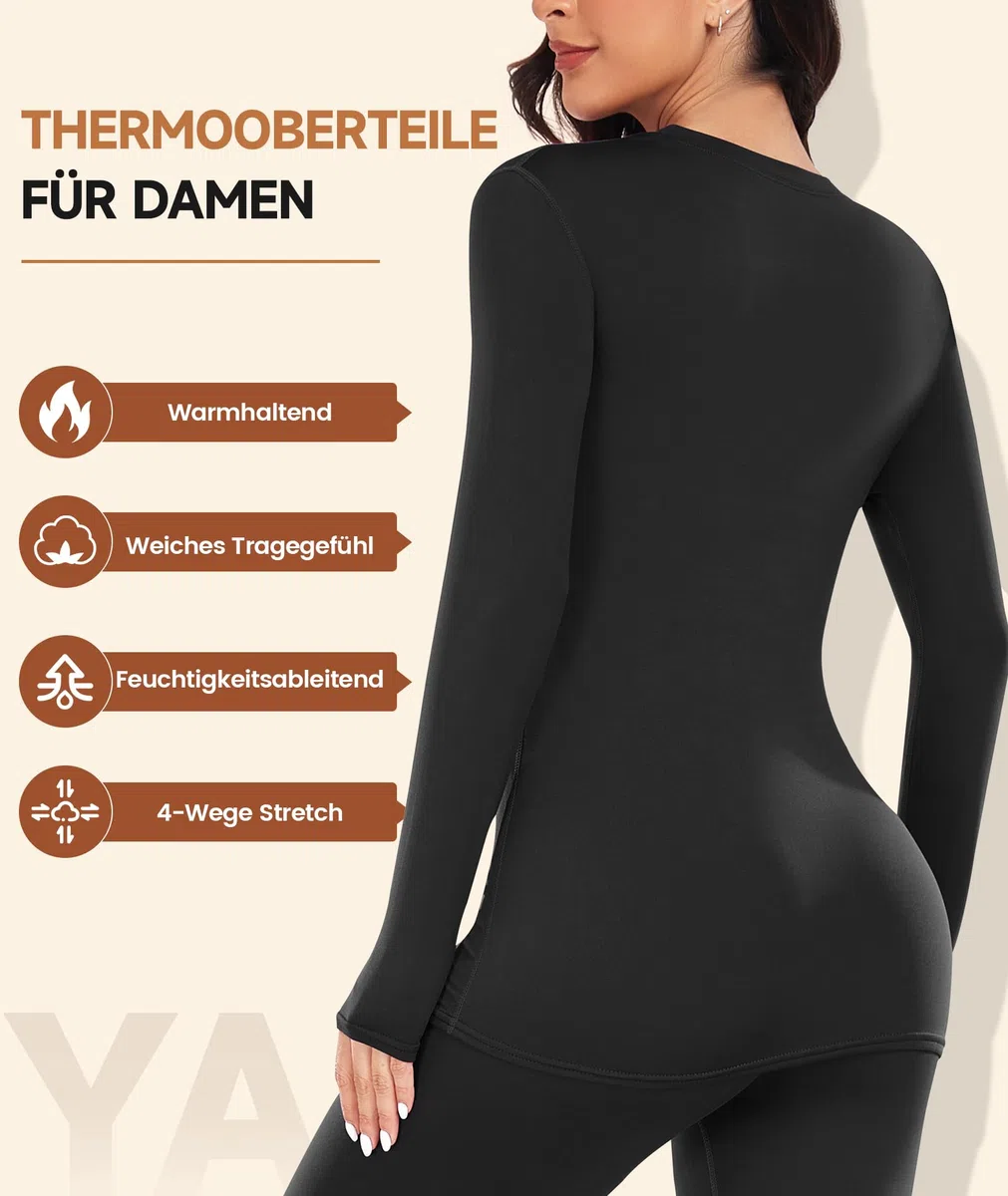 YADIFEN Thermounterwäsche Damen Thermo Oberteil Langarm Thermoshirt Warme Unterwäsche Winter Funktionsshirt Thermal Unterhemd mit Innenfleece