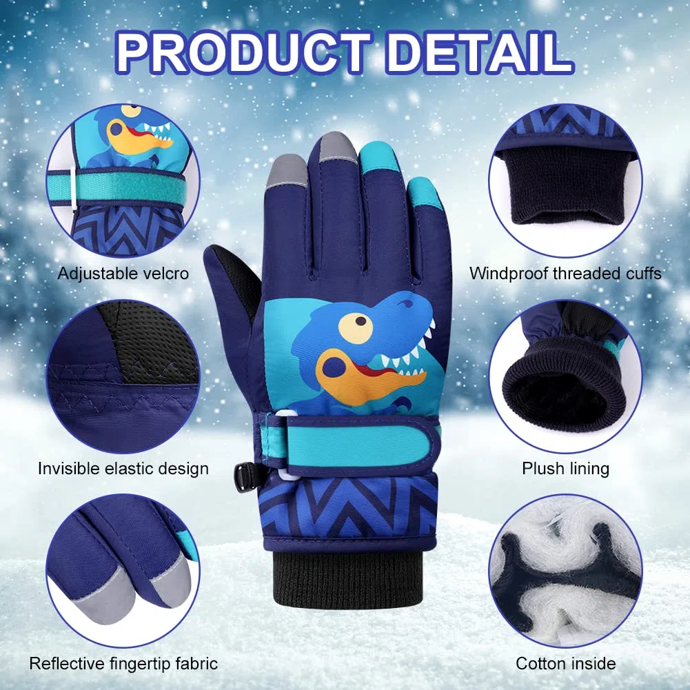 flintronic Kinder Skihandschuhe, Winter Skihandschuhe für Jahre Jungen Mädchen, wasserdichte und Winddichte Fleece Handschuhe mit verstellbaren Bündchen, für Snowboard Klttern Skifahren Radfahren