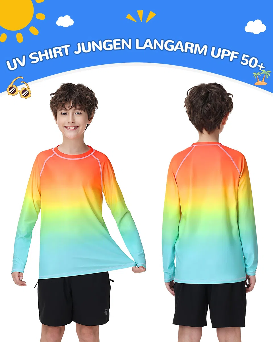 Runhit UPF 50+ UV Shirt Kinder Langarm, Atmungsaktives Badeshirt Schwimmshirt mit Rundhals, Schnelltrocknendes Rashguard Top für Strand Wassersport Outdoor