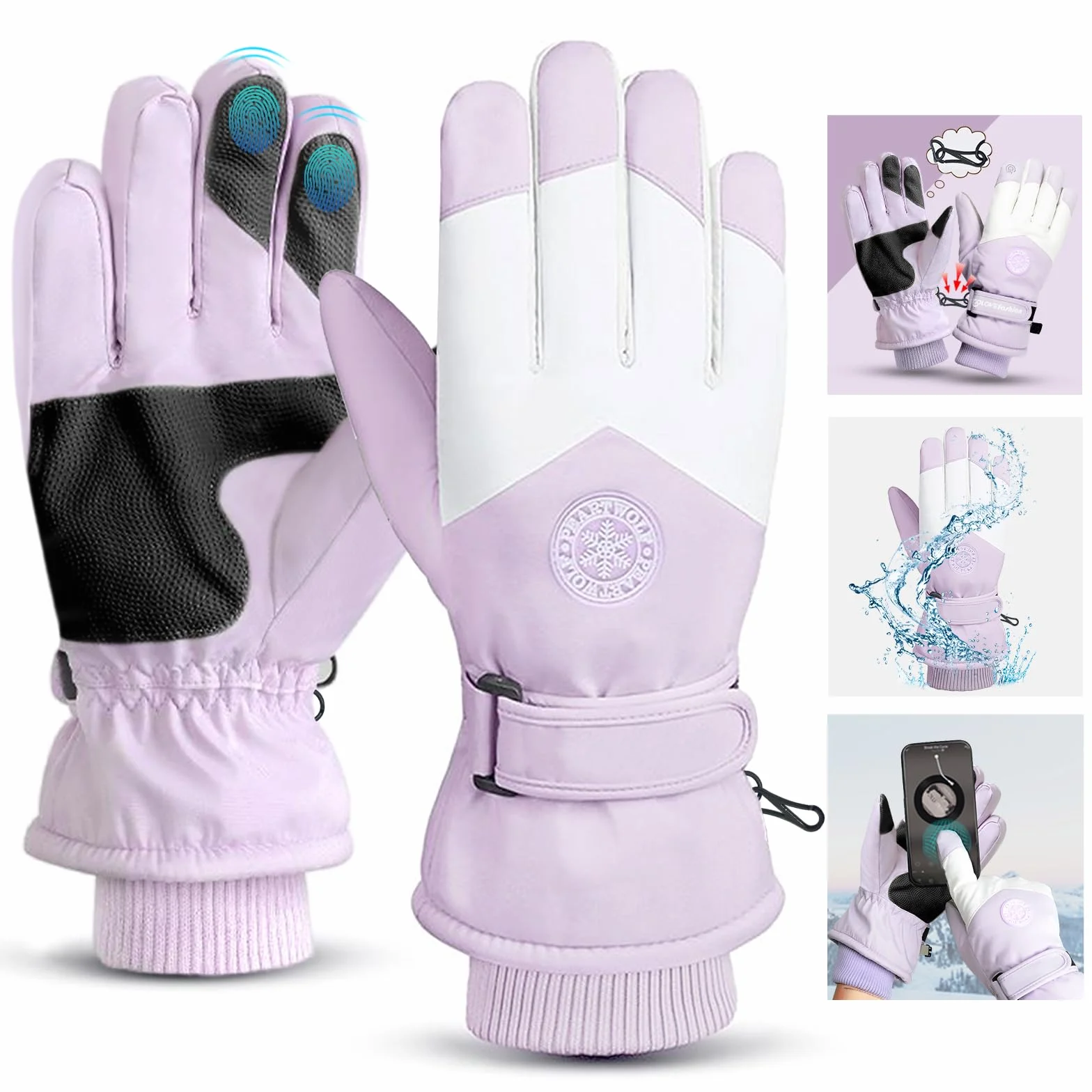 GEEKEO Winter Handschuhe Damen - Wasserdichte Warme Ski Thermo Touchscreen Handschuhe, Winddicht für Fahrrad, Snowboard, Reiten, Eislaufen und Schnee
