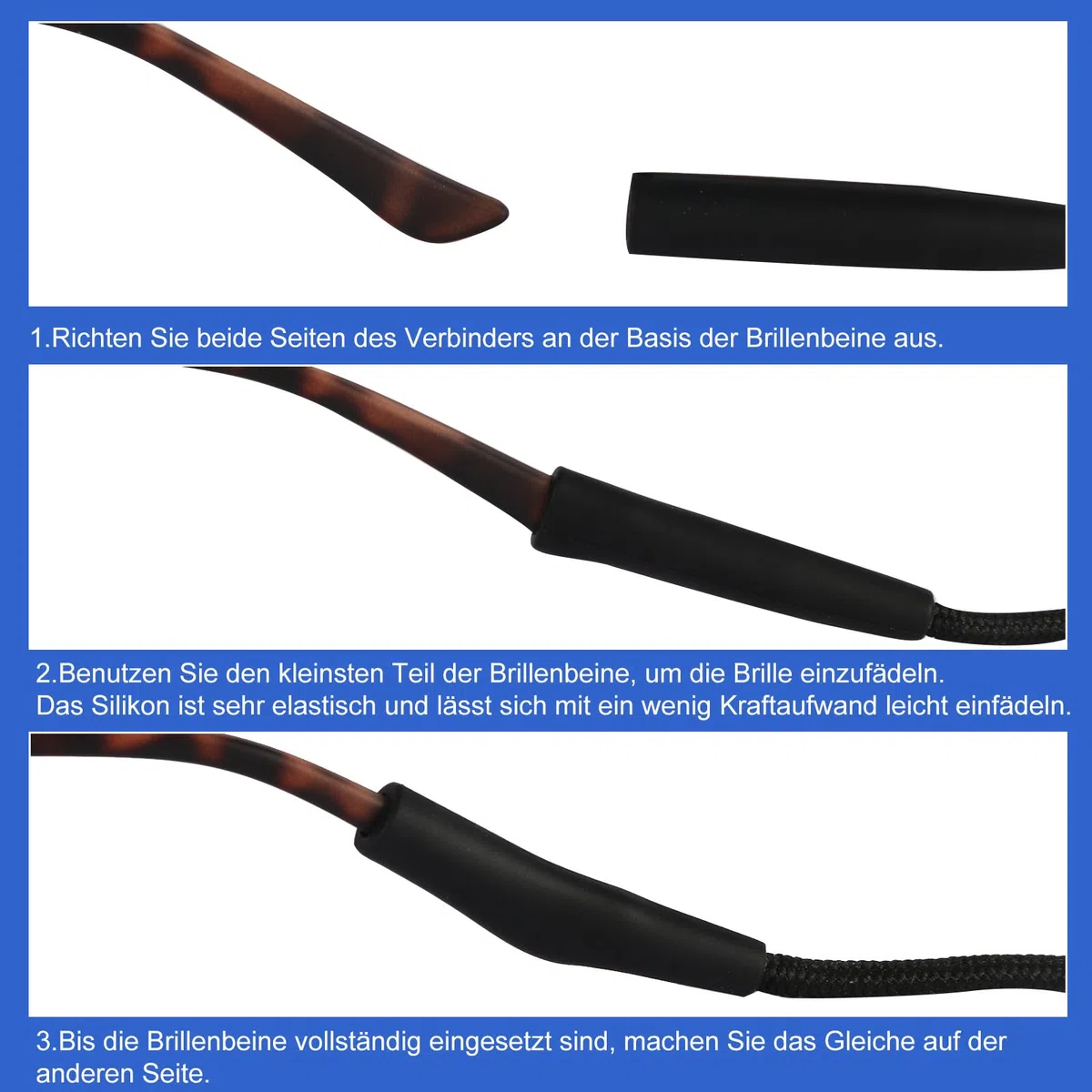 3er-Pack Brillenbänder aus Seil Anti-Rutsch-Ohrbügel-Abdeckung für Sportbrillen Anti-Rutsch-Abdeckung für Brillen mit Fallschutz Verstellbares Ai-Brillenband