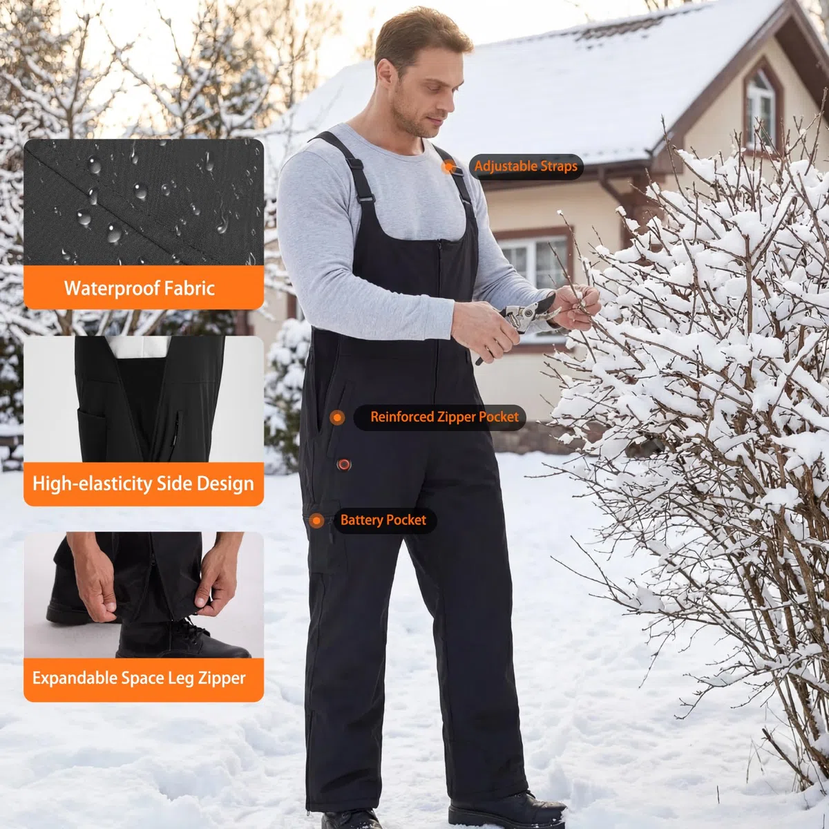 Beheizbare Latzhose Herren Hose mit 7,4V 16000mAh Akku, Wasserdicht Latzhosen für Herren Skihose, Winter Overall Beheizte Arbeitslatzhose Männer Berufshose mit vielen Taschen (XX-Large)