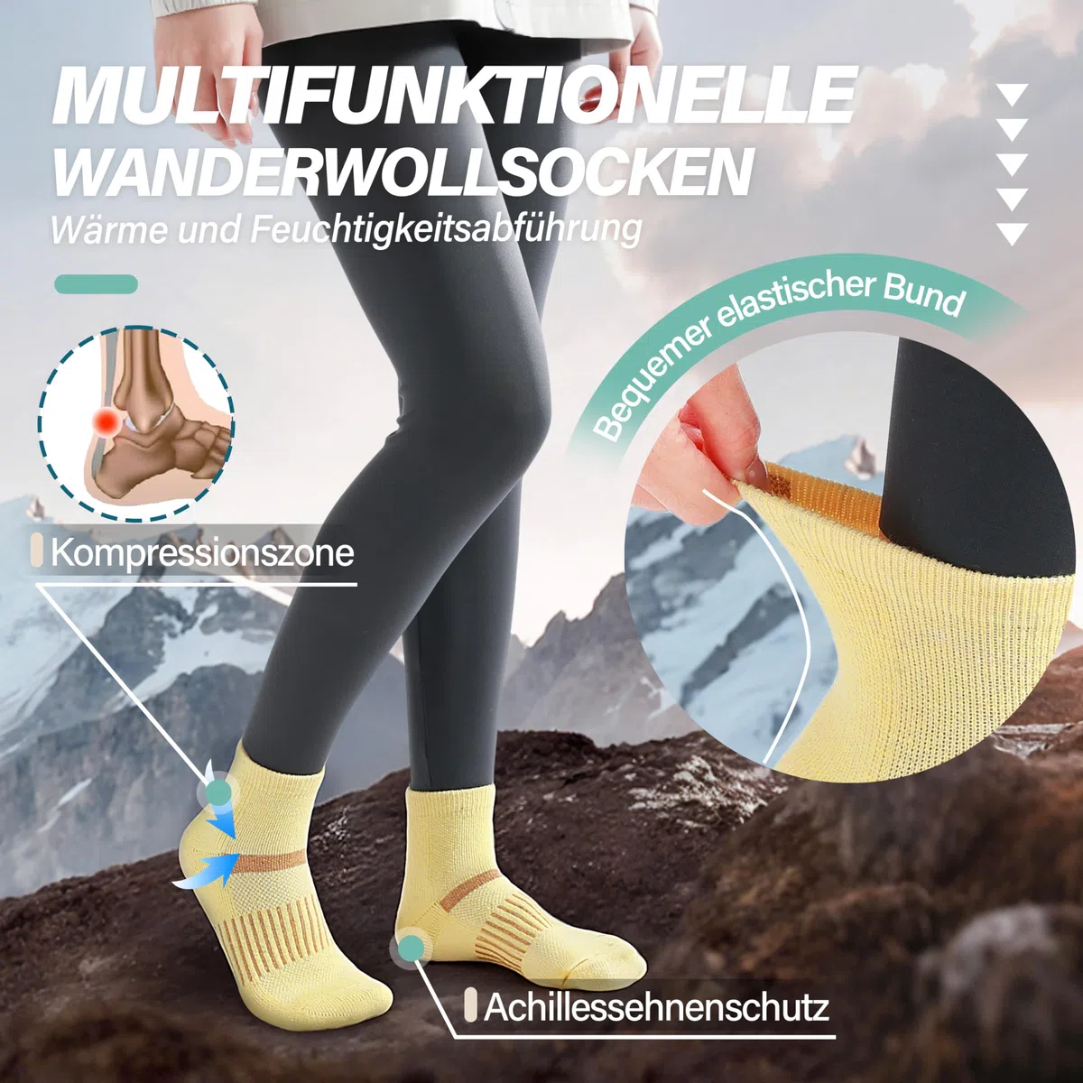MOSEY KOSY Merino Kurz Viertellänge Wandersocken, Sneaker Socken, Thermosocken Warme Wollsocken, Atmungsaktiv Laufsocken Sportsocken für Herren Damen 6 Paar