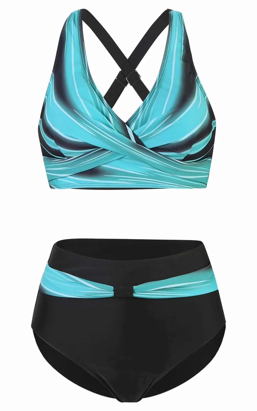 Adigaber Damen Zweiteiliger Badeanzug V Ausschnitt Blumenmuster Bikini Bauchkontrolle