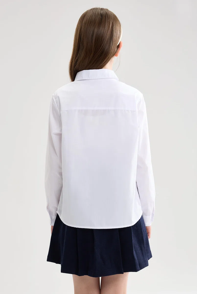maoo garden Mädchen weißes Schuluniformhemd Langarmbluse Button-Down-Bluse