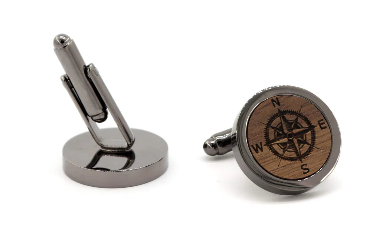 NaturSchatulle Manschettenknöpfe Herren Holz mit Gravur 1 Paar Schwarze Manschettenknopf Rund Hochzeit Anzug Männer Cufflinks for Men