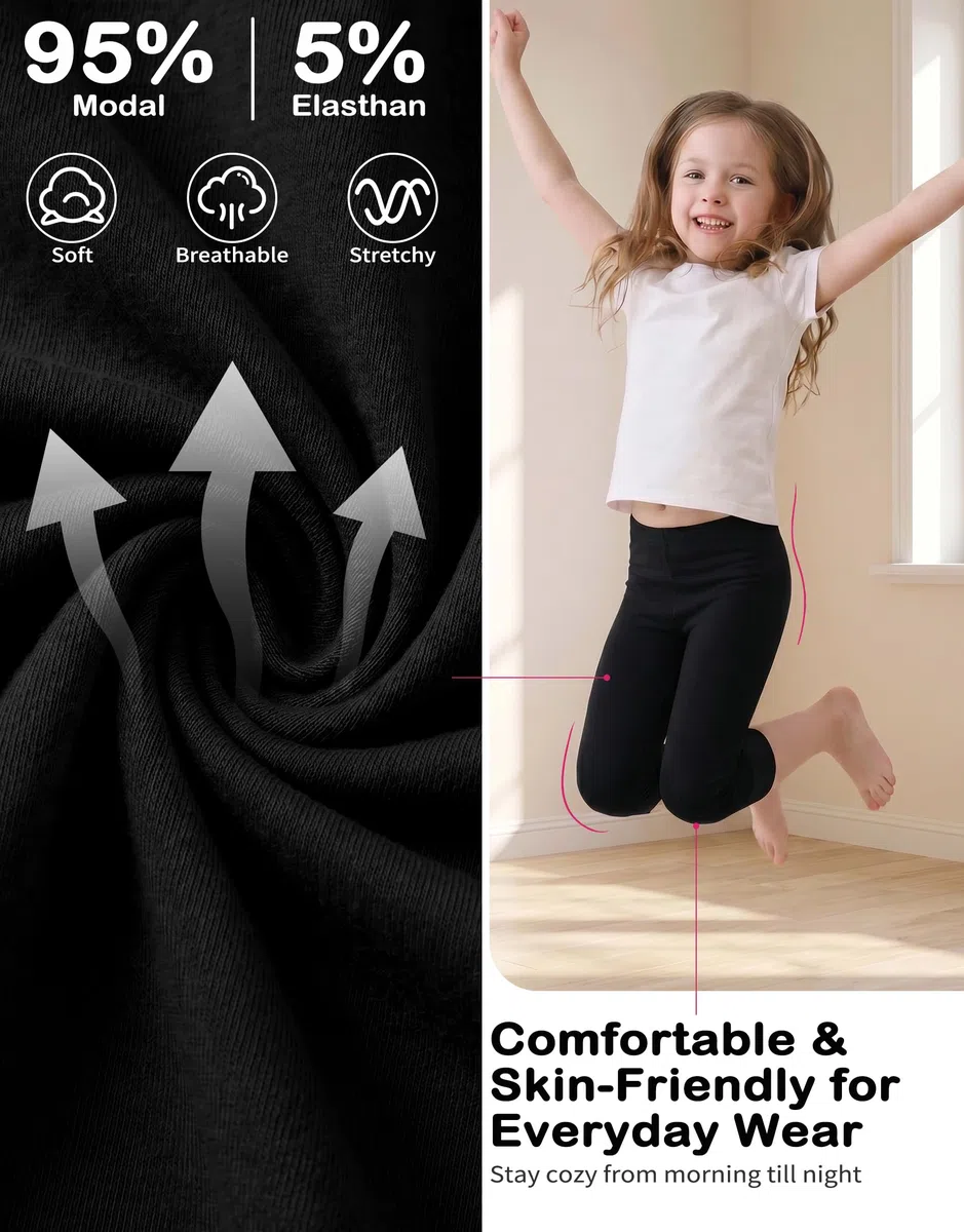 Capri Leggings Mädchen Modal 3er Pack 3/4 Kurze Radlerhose Kinder Elastische Atmungsaktiv Sporthose Weiche Bequeme Caprihose Einfarbige Activewear Sommerhose 4-11 Jahre, GR. 104-146