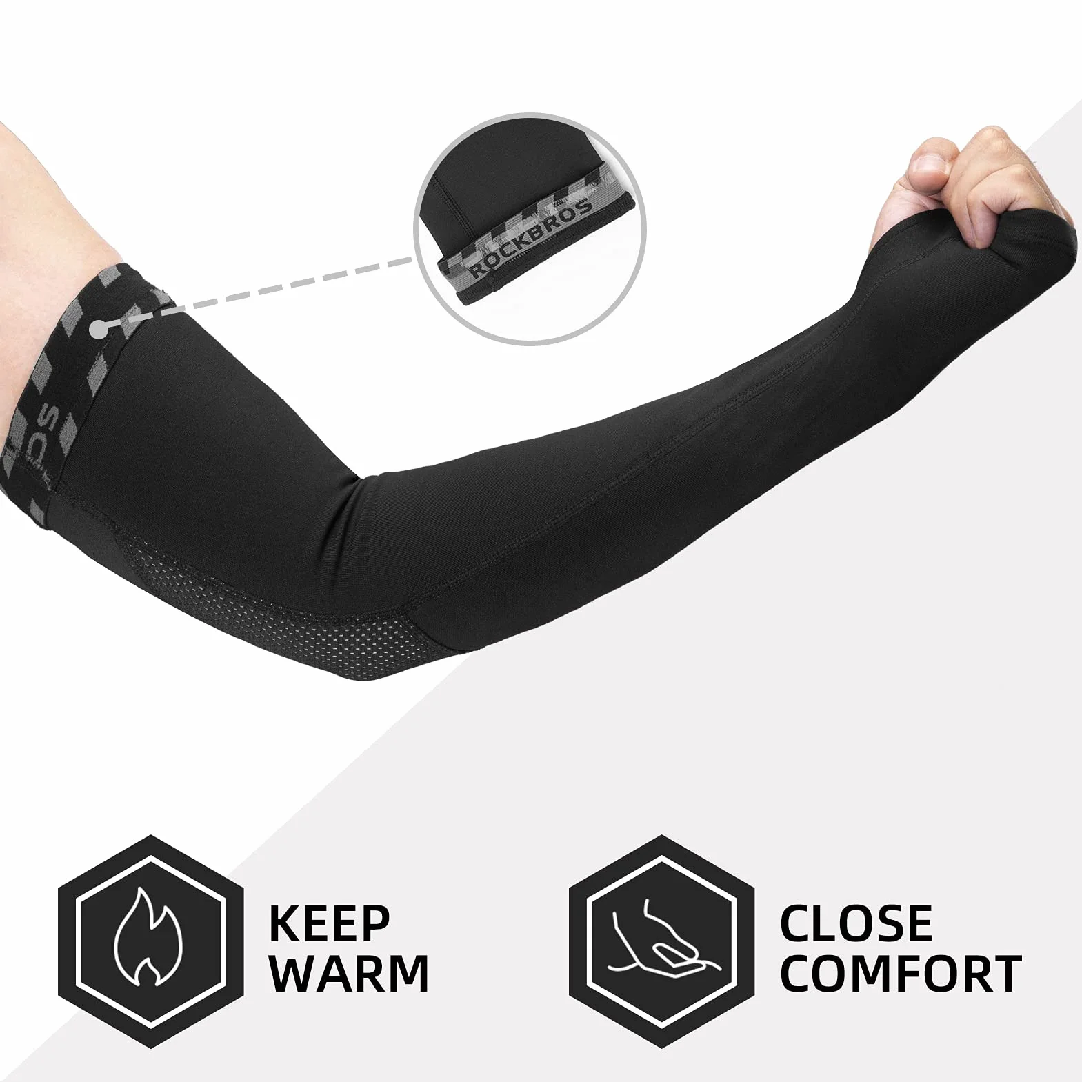 ROCKBROS Ärmlinge Unisex Arm Sleeves Rutschfest Armwärmer UV Sonnenschutz Winddicht Warm für Radsport Wandern Laufen Outdoor S-3XL