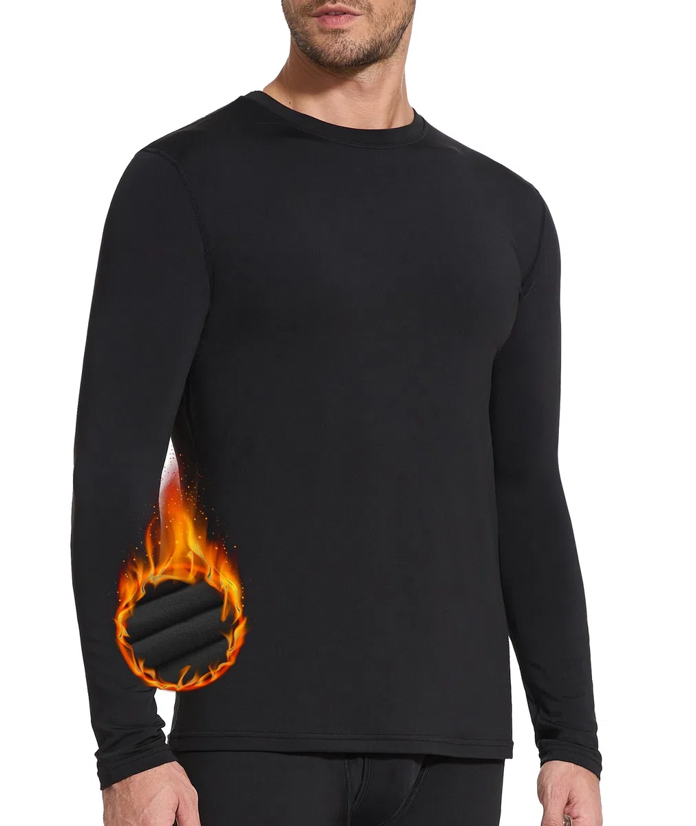 SIHOHAN Thermounterwäsche Herren Winter Innenfleece Thermowäsche Rundhals Langarm Thermohemd Warm Atmungsaktiv Thermo Oberteil Warm Unterwäsche Thermounterhemd für Männer