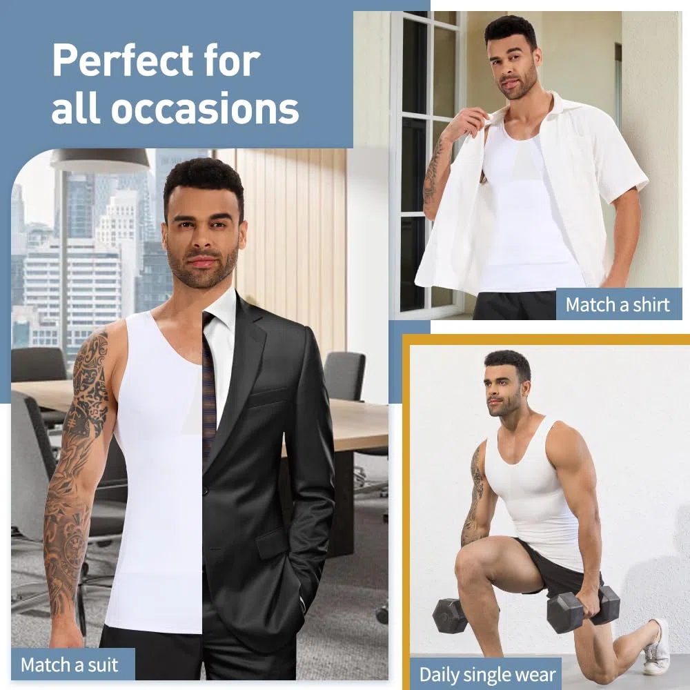 SLIMBELLE Body Shaper Herren Ärmellos Kompressionsshirt Shirt Figurformende Bauchweg Unterhemd Shape Untershirt Elastische Weste Schlank Miederbody Taillenformer Bauch Top Männer