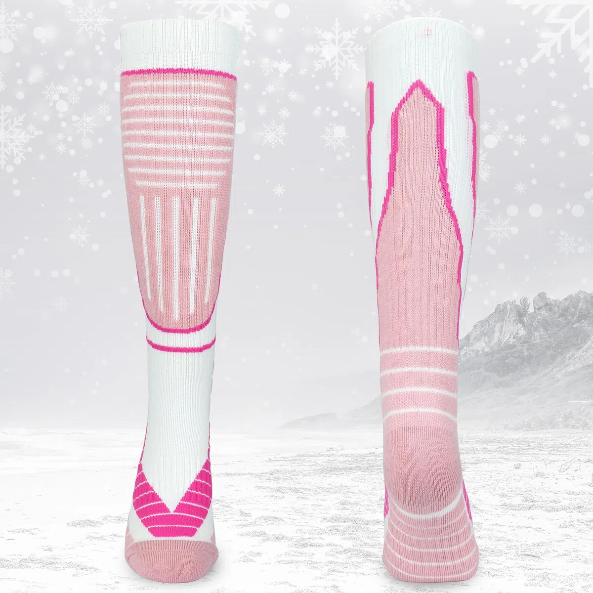 KOOOGEAR 2 Paar Damen Skisocken aus Merinowolle,kniehohe Thermosocken für Damen,dicke,warme Sport-Wollsocken für den Winter zum Snowboarden,Skifahren,Radfahren,Wandern